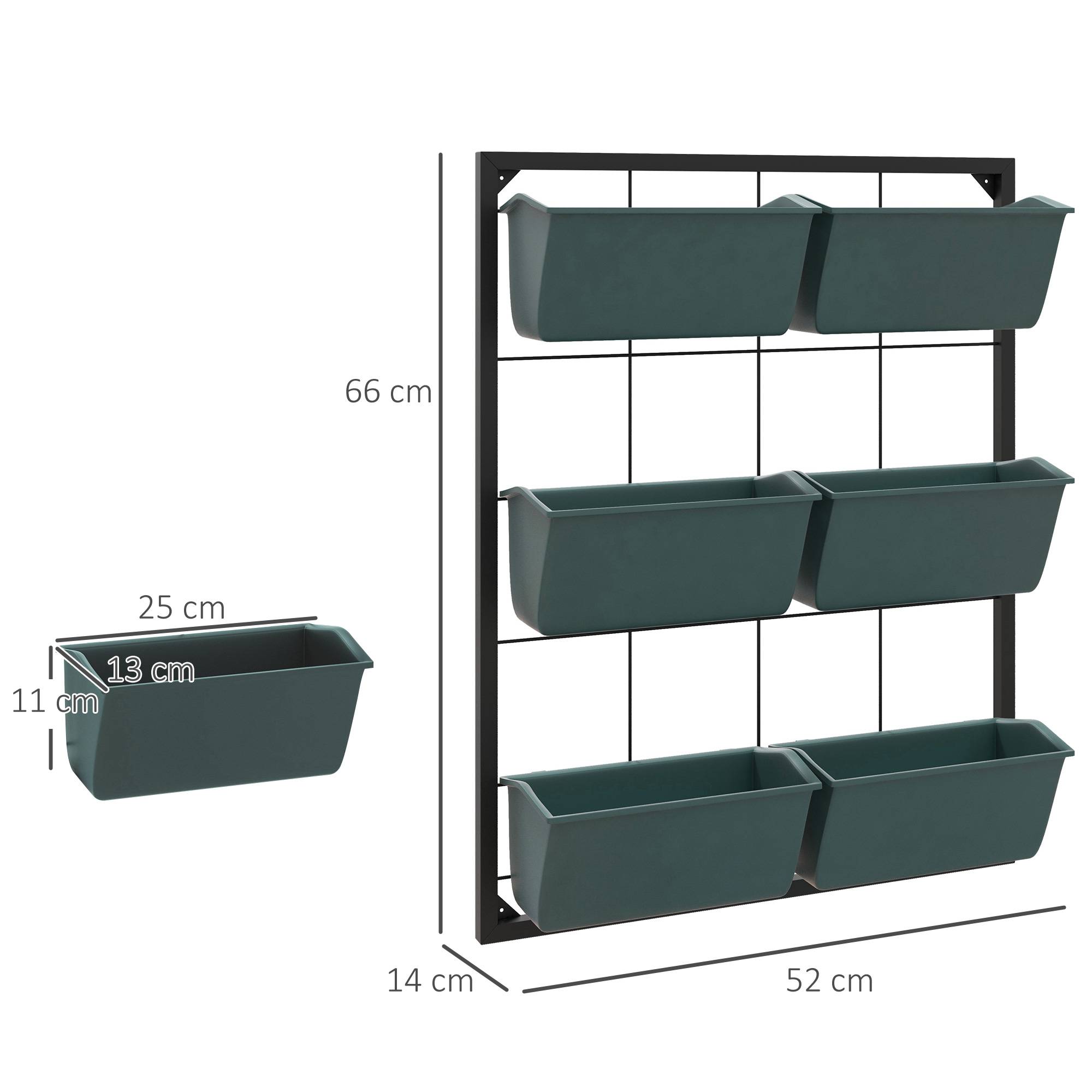 ComfortXL - Potager vertical 3 niveaux 6 pots acier plastique extérieur 52x14x66cm vert foncé - ComfortXL Outdoor Living - Image 5