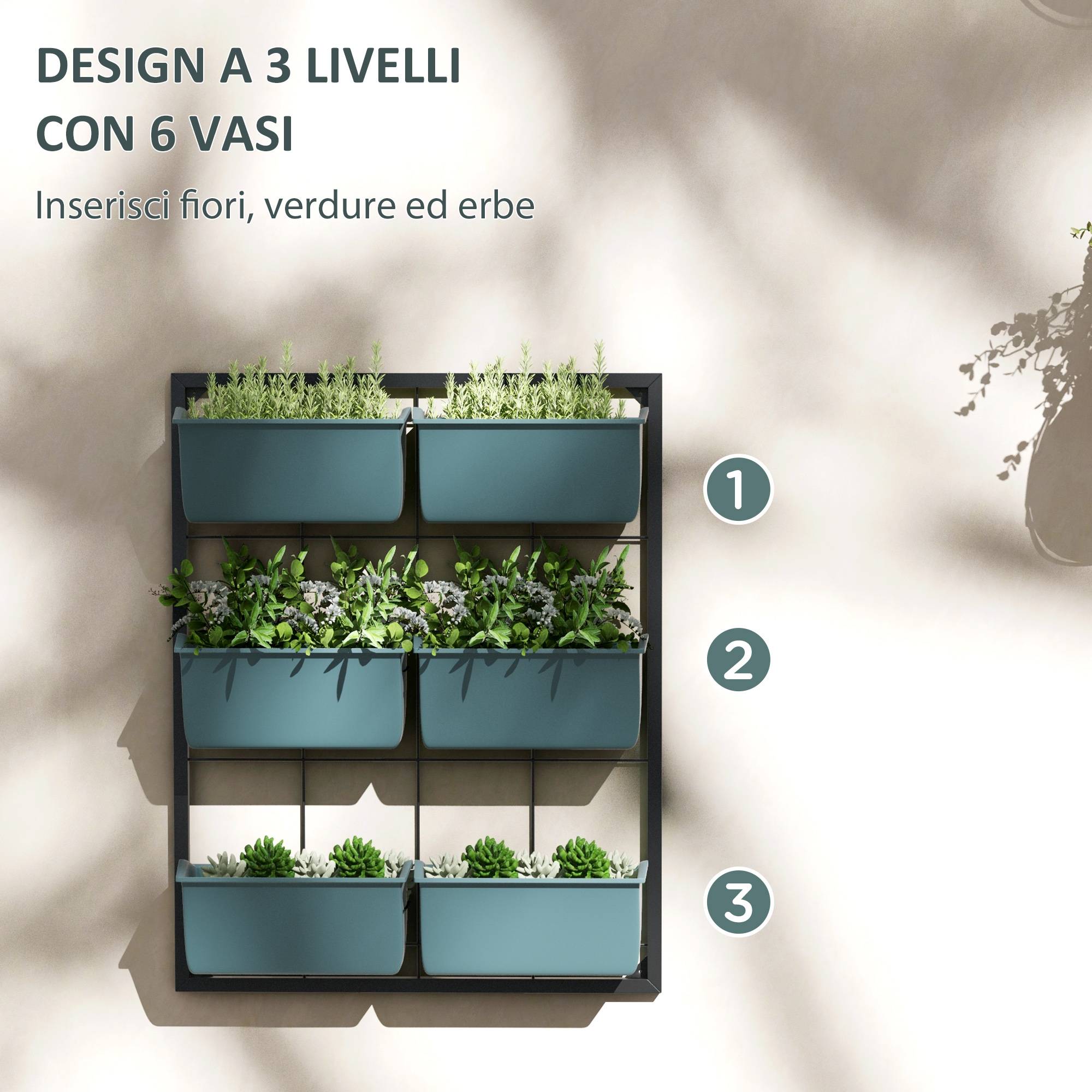 ComfortXL - Potager vertical 3 niveaux 6 pots acier plastique extérieur 52x14x66cm vert foncé - ComfortXL Outdoor Living - Image 7