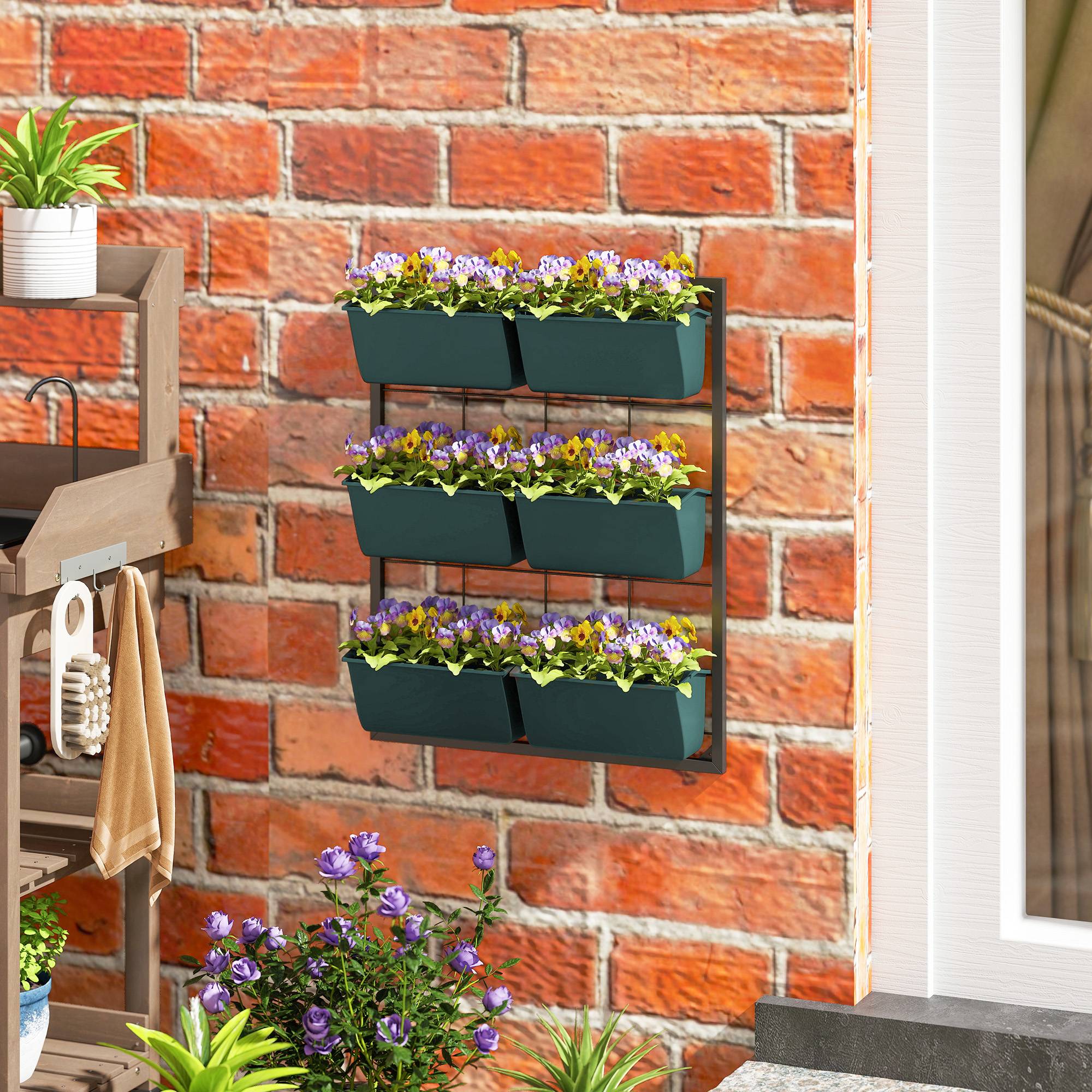 ComfortXL - Potager vertical 3 niveaux 6 pots acier plastique extérieur 52x14x66cm vert foncé - ComfortXL Outdoor Living - Image 3