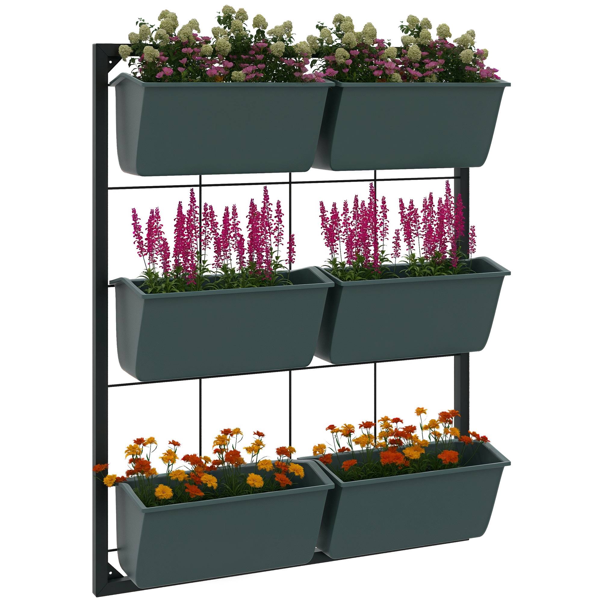 ComfortXL - Potager vertical 3 niveaux 6 pots acier plastique extérieur 52x14x66cm vert foncé - ComfortXL Outdoor Living - Image 1