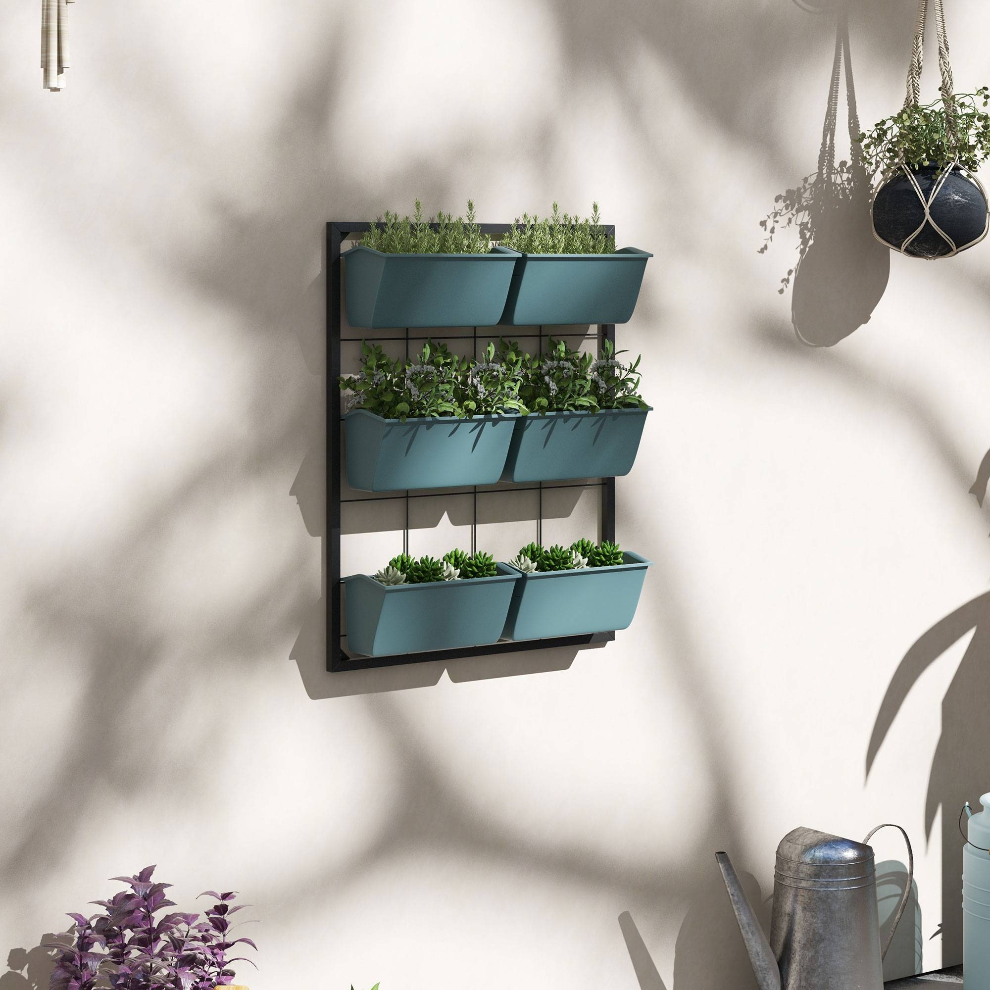 ComfortXL - Potager vertical 3 niveaux 6 pots acier plastique extérieur 52x14x66cm vert foncé - ComfortXL Outdoor Living - Image 4