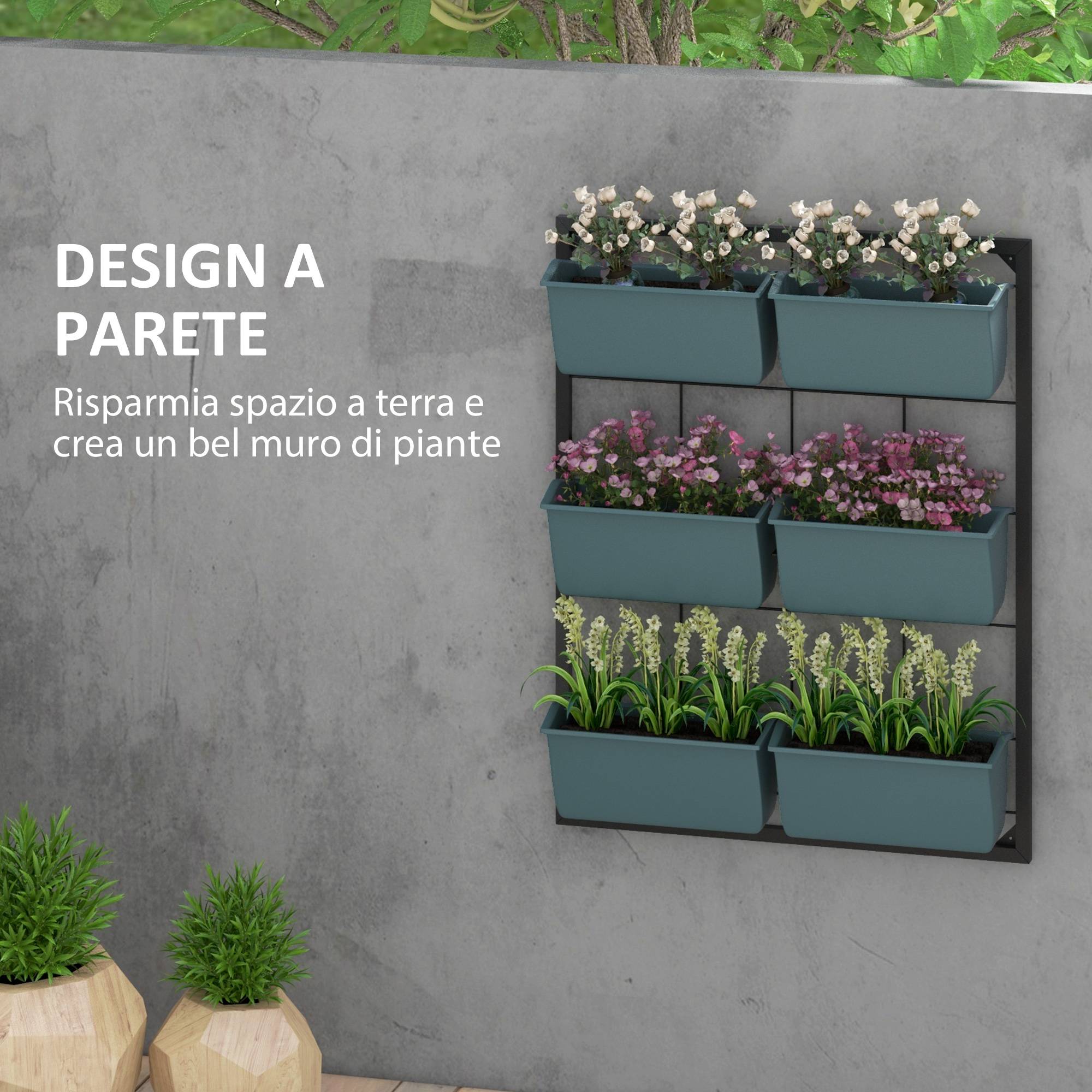ComfortXL - Potager vertical 3 niveaux 6 pots acier plastique extérieur 52x14x66cm vert foncé - ComfortXL Outdoor Living - Image 6
