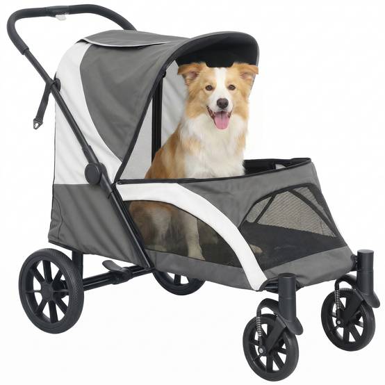 Sans Marque - Poussette chien pliable taille moyenne 4 roues laisses sécurité freins gris foncé - Image 1