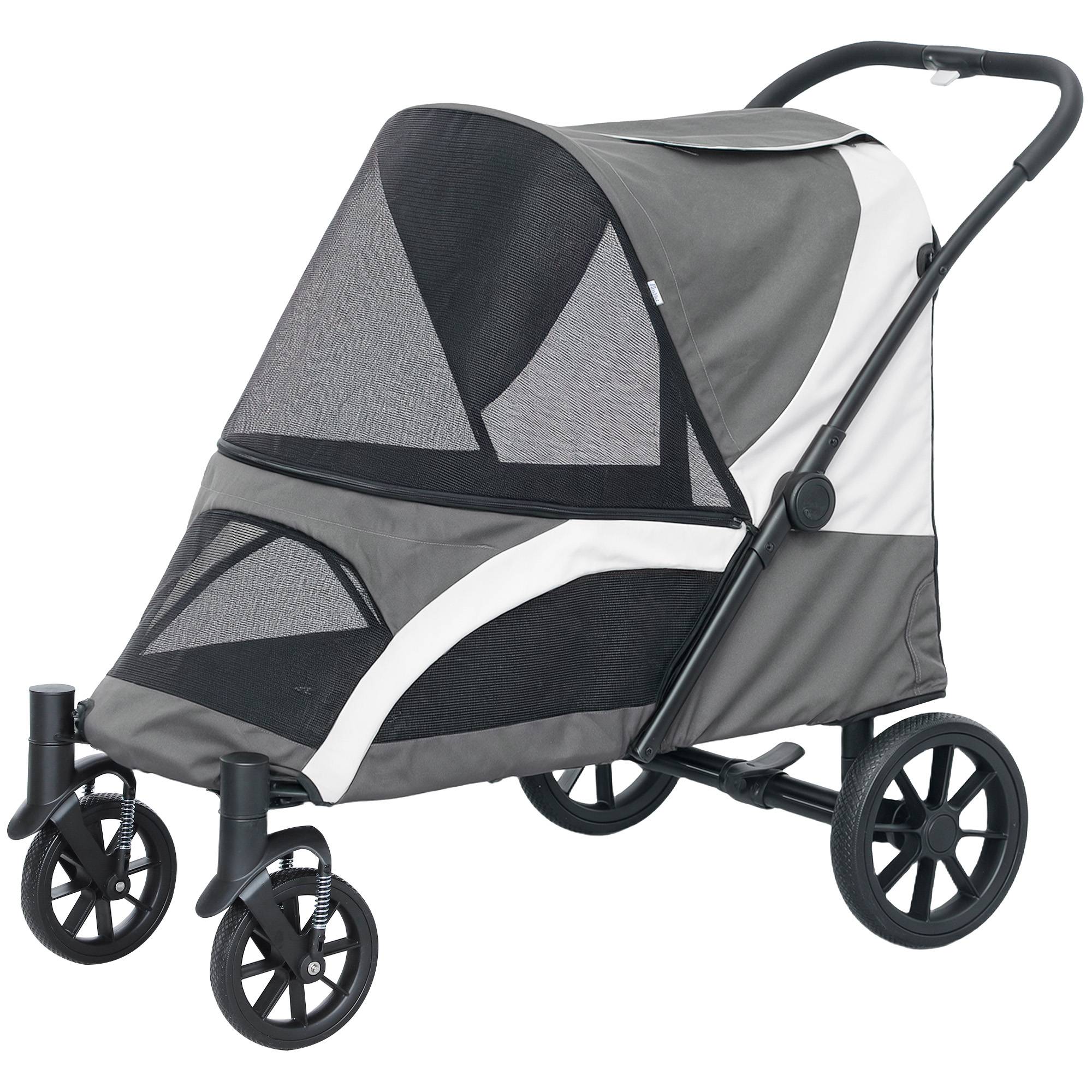 Sans Marque - Poussette chien pliable taille moyenne 4 roues laisses sécurité freins gris foncé - Image 2