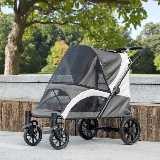 Sans Marque - Poussette chien pliable taille moyenne 4 roues laisses sécurité freins gris foncé - Image 4