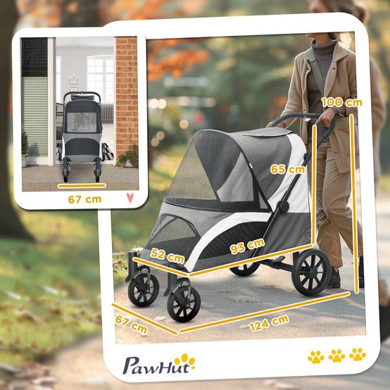 Sans Marque - Poussette chien pliable taille moyenne 4 roues laisses sécurité freins gris foncé - Image 5
