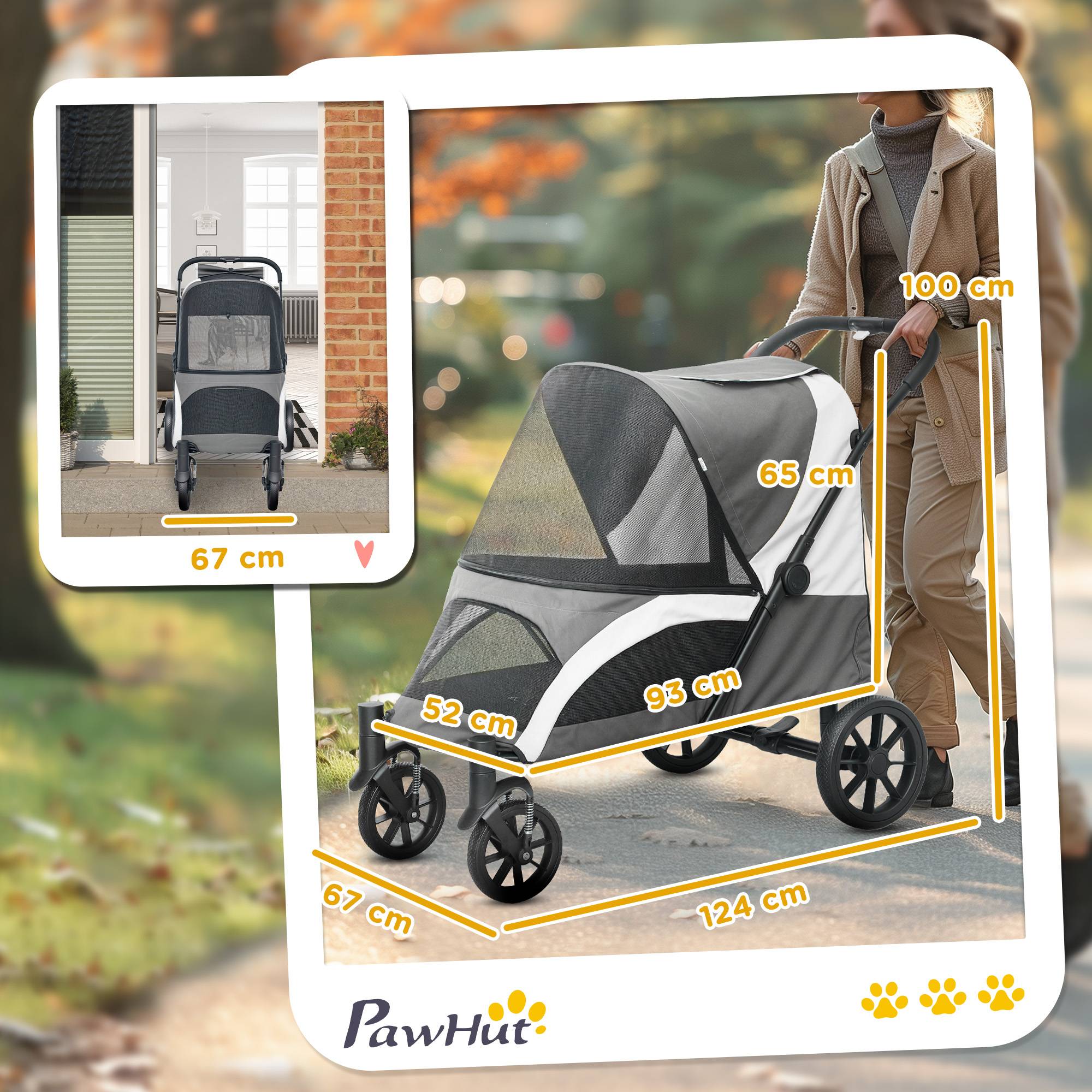 Sans Marque - Poussette chien pliable taille moyenne 4 roues laisses sécurité freins gris foncé - Image 5