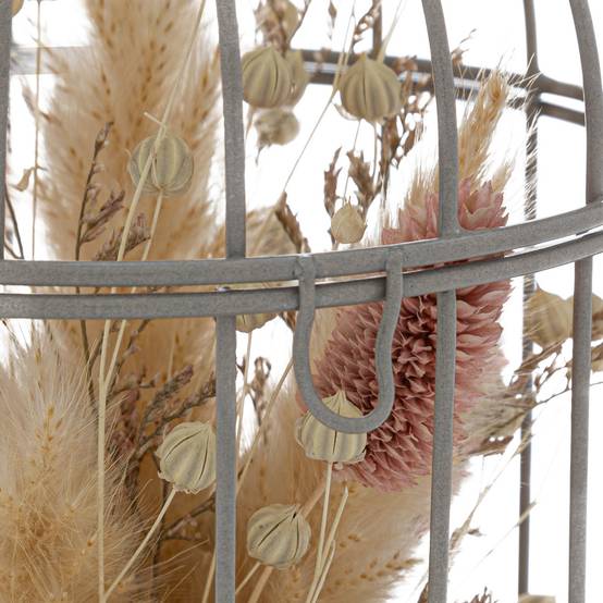 Compo florale Fleurs séchées dans une cage en métal à poser ou suspendre - Image 3