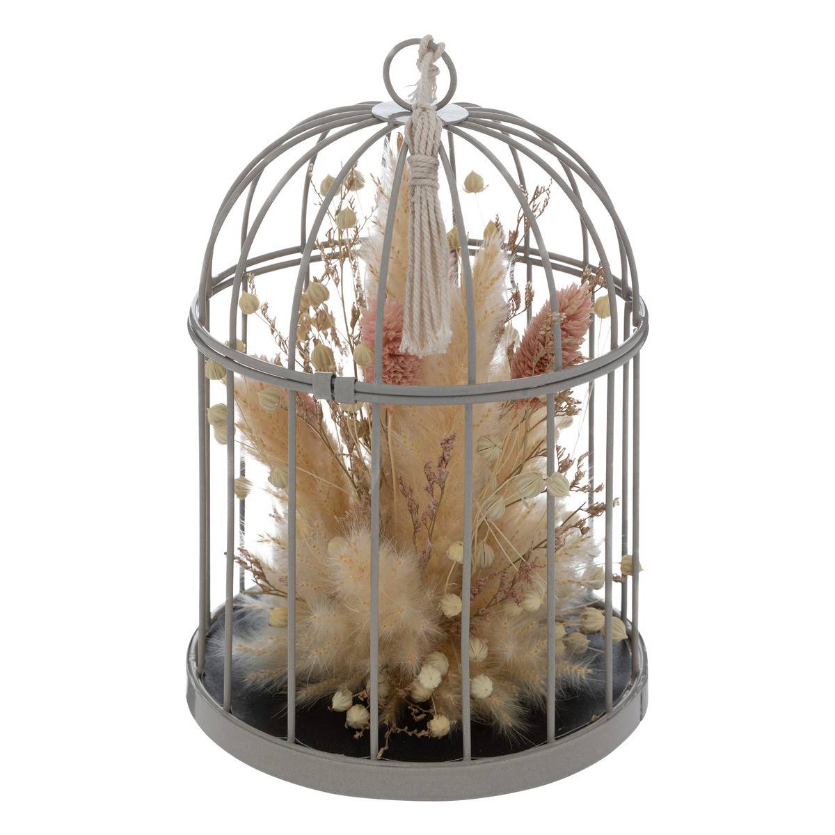 Compo florale Fleurs séchées dans une cage en métal à poser ou suspendre - Image 1
