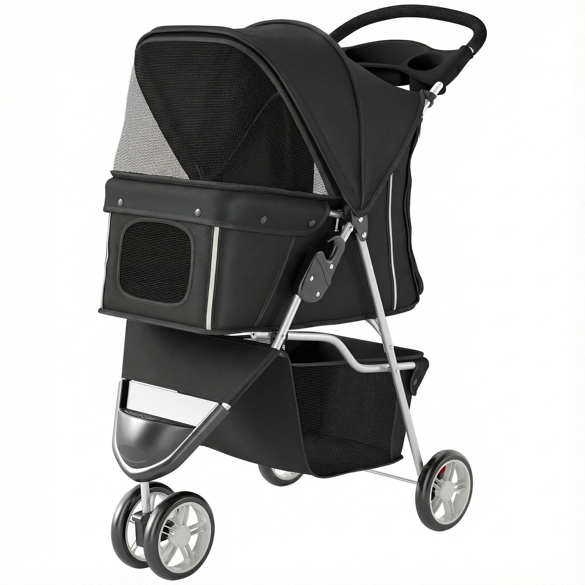 Sans Marque - Poussette pliante chien porte-gobelet panier acier tissu Oxford 77x44x102 cm noire - Image 2