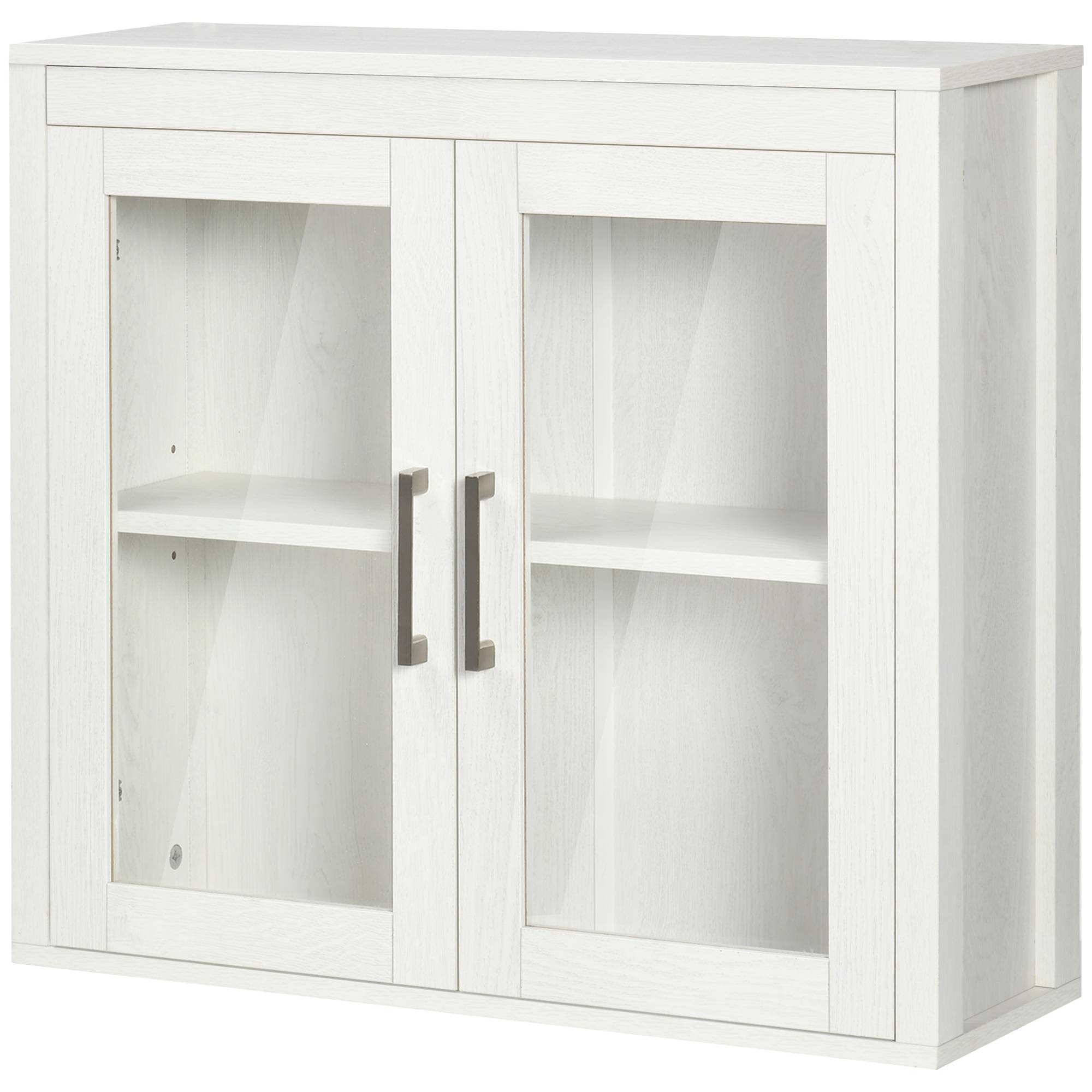 Sans Marque - Meuble salle bain mural portes vitrées étagère réglable mobilier suspendu moderne 60x19,5x54 cm blanc - Image 2