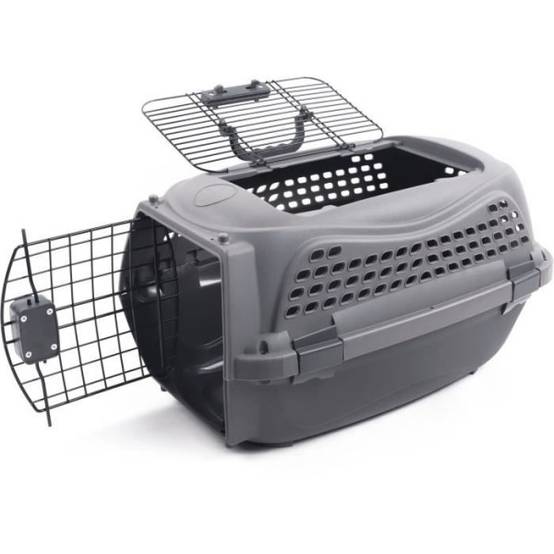 Caisse de transport pour chat M.PETS ECO GIRO - Cage en plastique - Taille M - Gris - Image 1