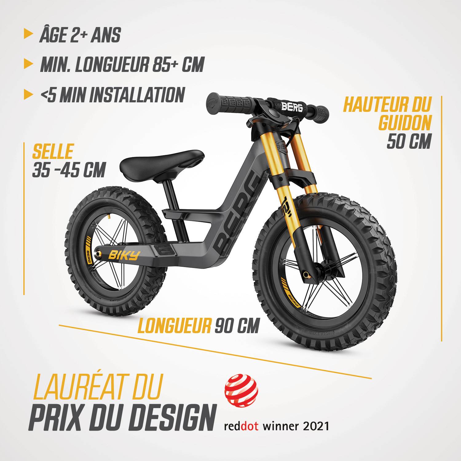 Berg - Vélo d'équilibre Biky Cross gris avec frein à mains 2-5 ans, BERG - Imagen 5