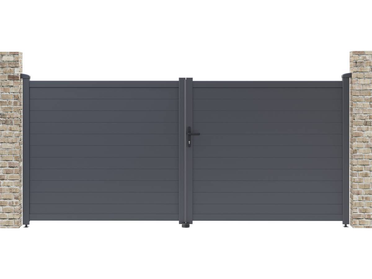 Portail Aluminium "marc" - 349.5 X 155.9 Cm - Gris -habitat Et Jardin