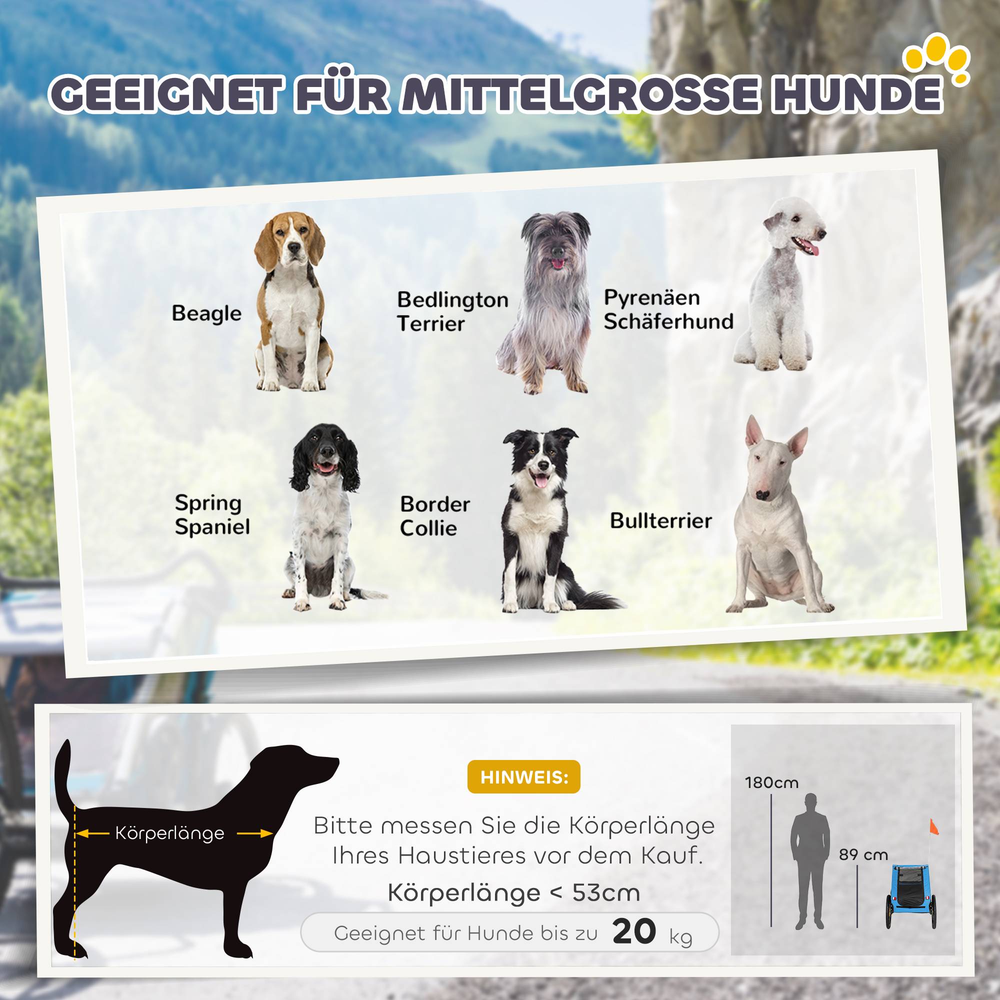 Remorque chien pliable, réflecteurs, fenêtres mesh, roues, porte, drapeau, chiens 20 kg, 138x70x89 cm, bleu - Image 8