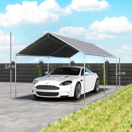 Carport Voiture Acier Extérieur Bâche Imperméable Double Pans 6x3m Gris - ComfortXL Outdoor Living - Image 5