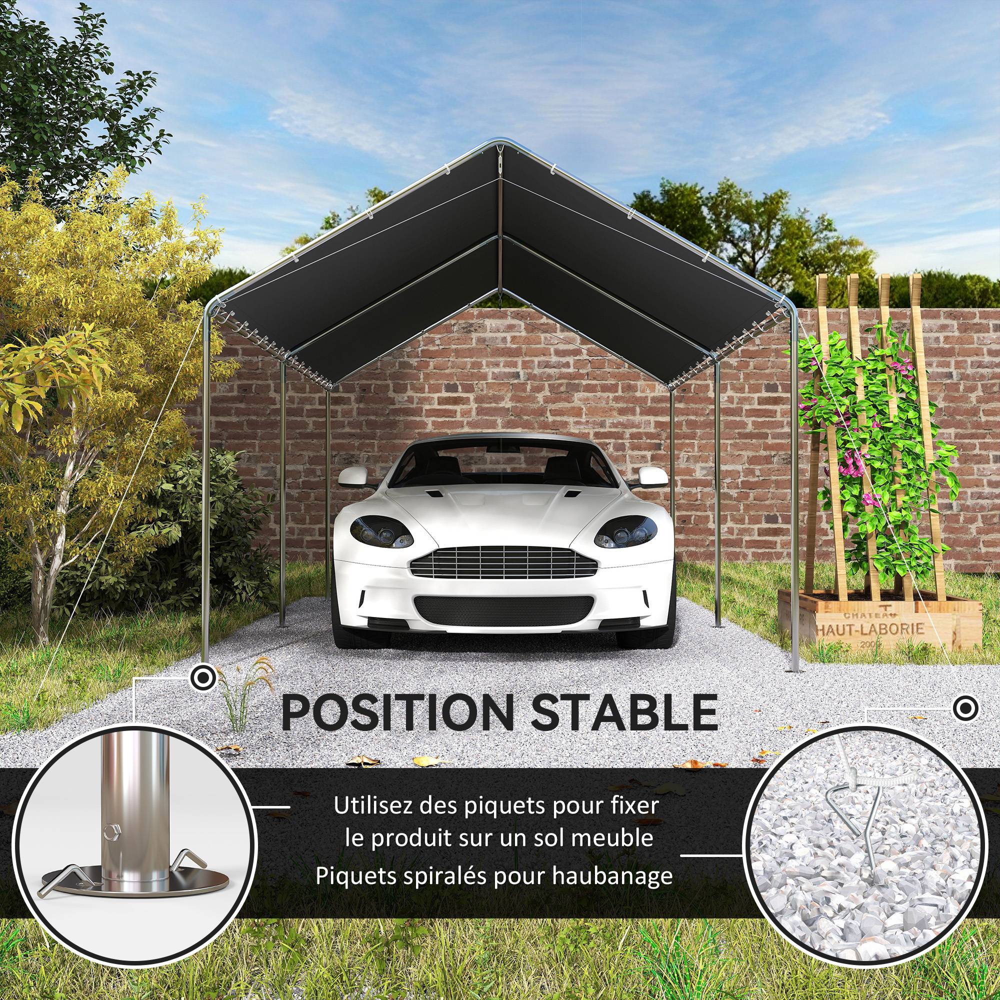 Carport Voiture Acier Extérieur Bâche Imperméable Double Pans 6x3m Gris - ComfortXL Outdoor Living - Image 8