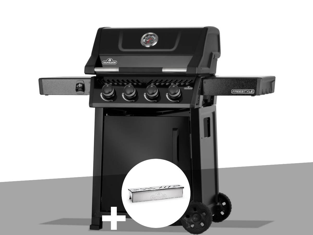 Napoleon - Barbecue gaz Freestyle 425 noir 4 brûleurs avec porte et brûleurs inox + Boitier pour fumage - Napoléon - Image 1