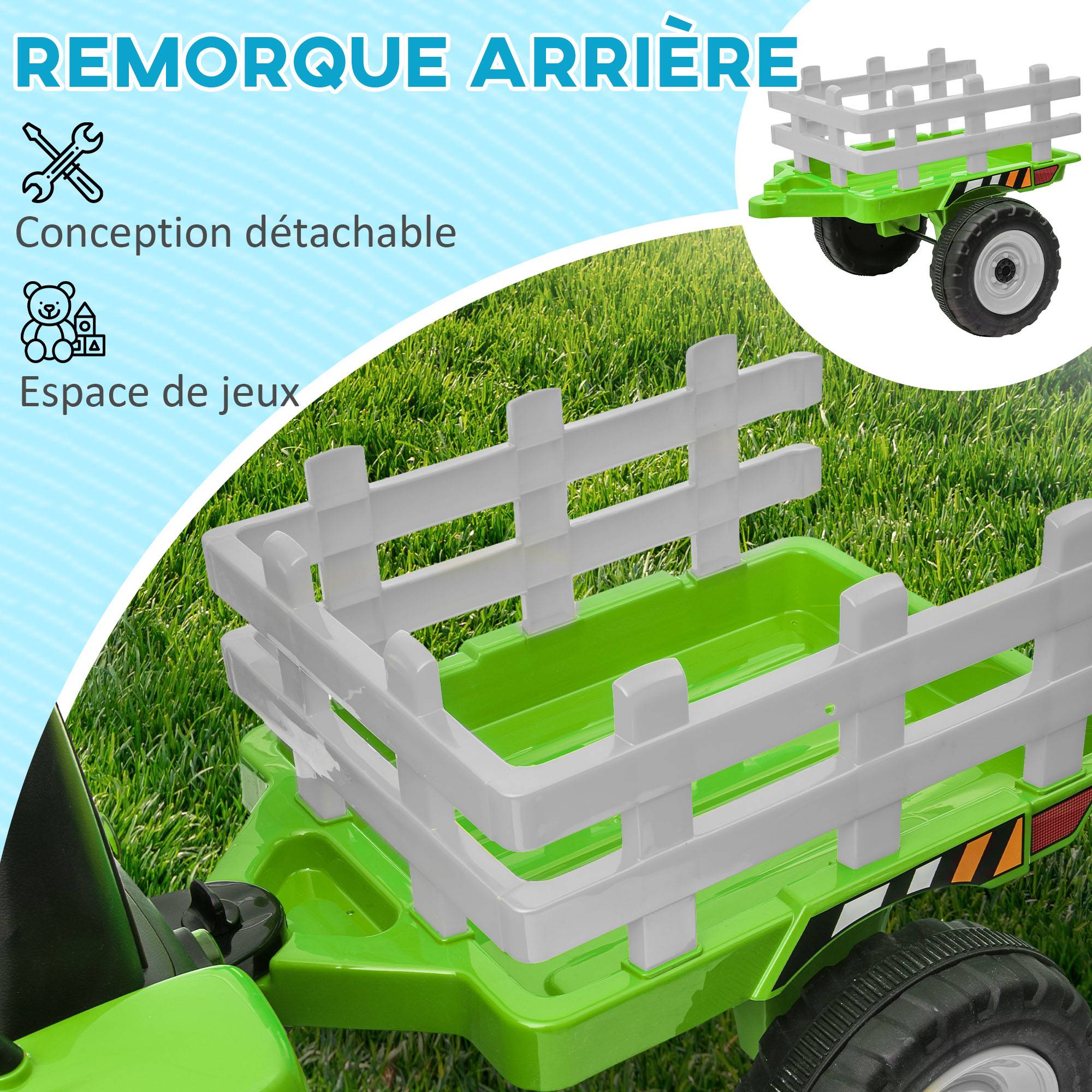 Tracteur électrique avec remorque amovible, pour enfants de 3 à 6 ans avec télécommande MP3 musique affichage lumières - Image 6