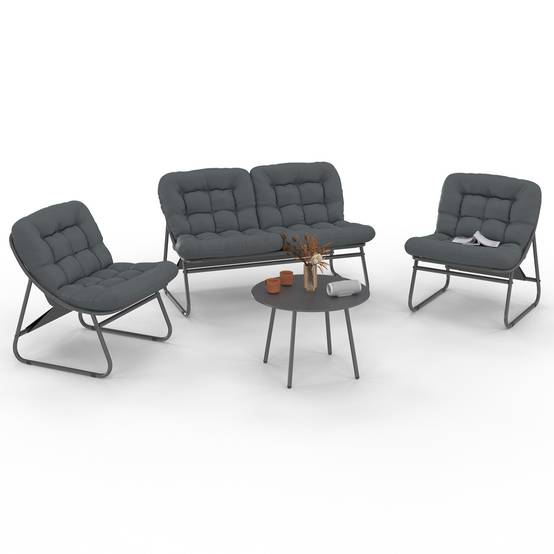 Salon de jardin bas ARONA 4 places en acier gris anthracite et coussins gris avec canapé, fauteuils et table - Image 8