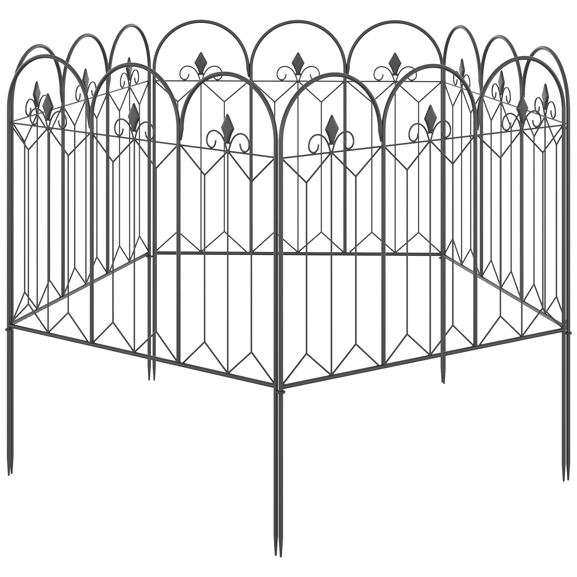 Lot de 5 clôtures de jardin décoratives en métal avec ornements 305 x 79,5 cm noir - Image 2