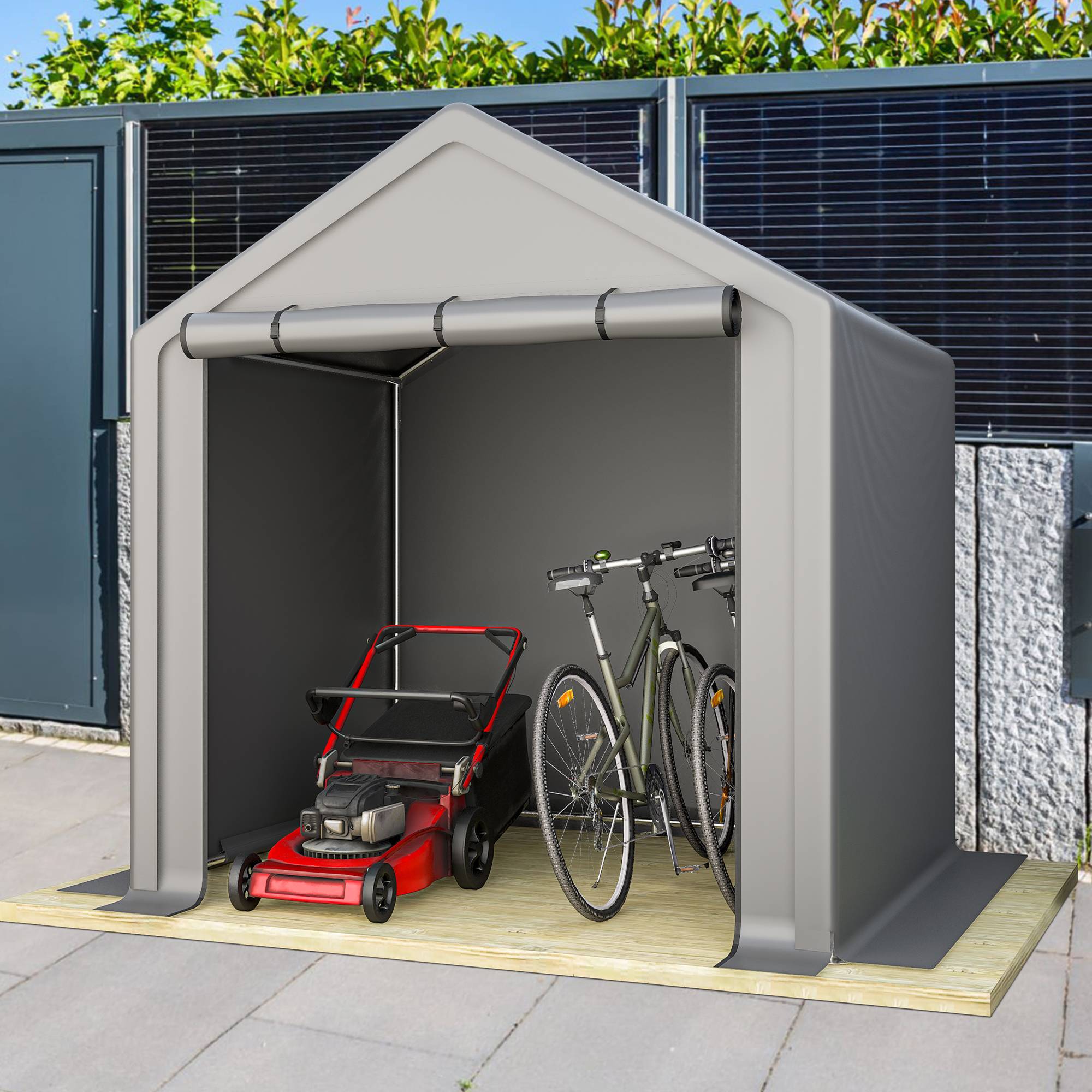 Carport garage à vélos 190×170×200 cm, bâche étanche anti-UV, acier galvanisé gris - Image 5