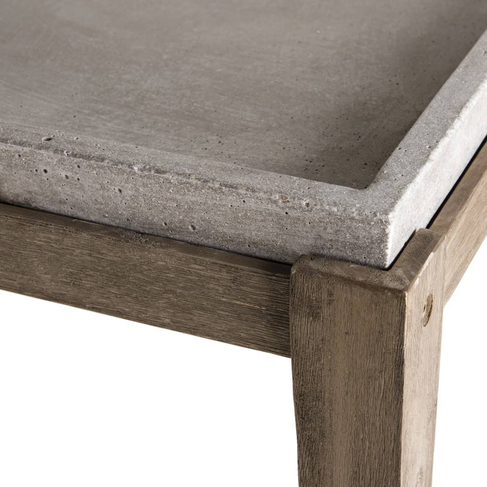 Macabane - HECTOR - Table basse de jardin béton 83x83 cm pieds en bois Acacia - Imagen 4