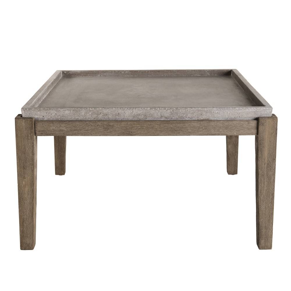 Macabane - HECTOR - Table basse de jardin béton 83x83 cm pieds en bois Acacia - Imagen 3