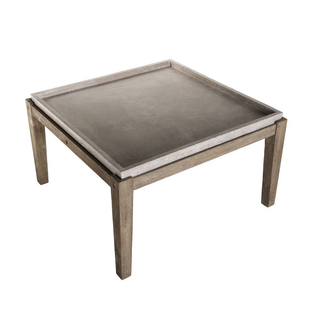 Macabane - HECTOR - Table basse de jardin béton 83x83 cm pieds en bois Acacia - Imagen 5