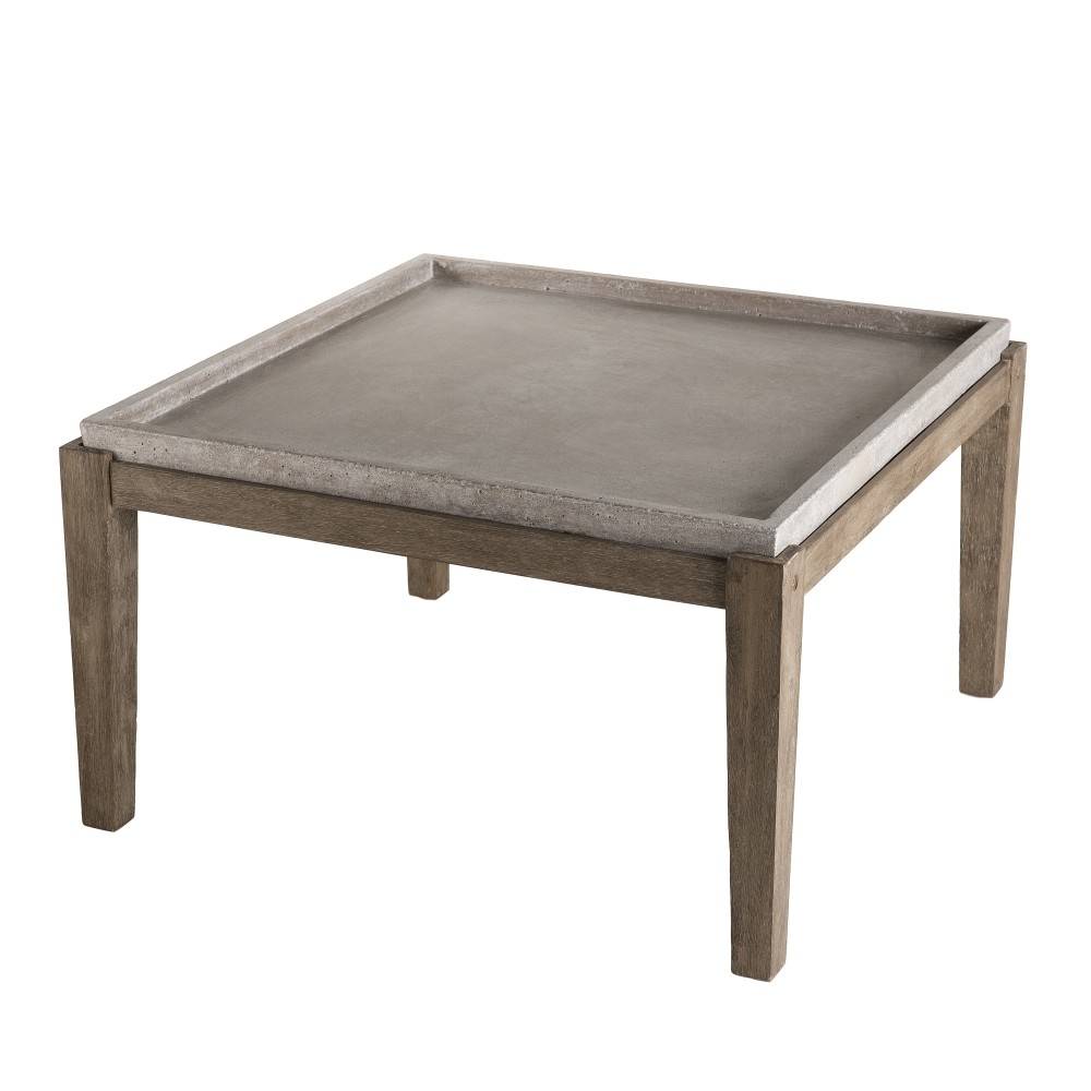 Macabane - HECTOR - Table basse de jardin béton 83x83 cm pieds en bois Acacia - Imagen 1