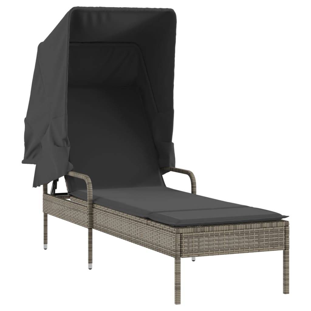 2 Lits de Soleil Auvent Intégré Résine Grise Table Basse Coussin Gris Foncé – ComfortXL Outdoor Living - Image 3