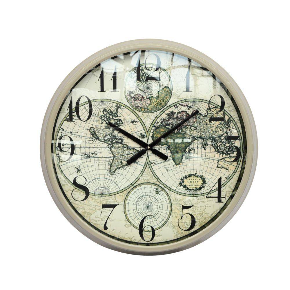 Chemin De Campagne - Grande horloge murale décorative map monde salon métal beige 75 cm Chemin de campagne