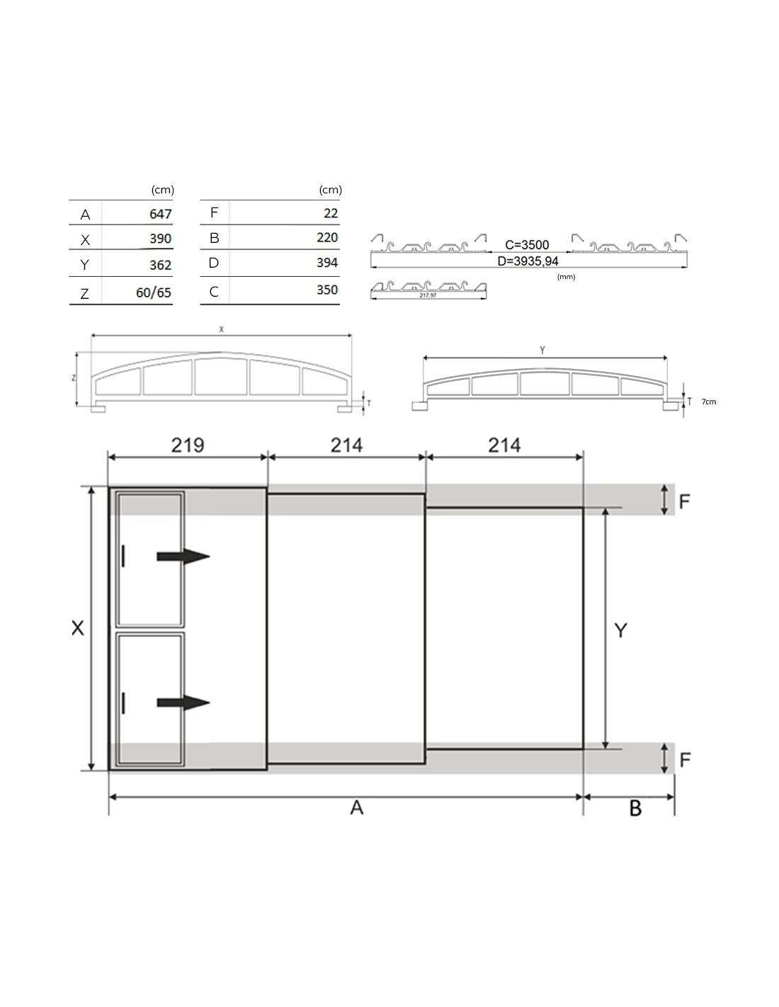 Altanka - Abri de piscine Skyline - 6,47x3,50 m - polycarbonate alvéolaire 8 mm - Couleur Ral7016 Graphite - ECO301 - Imagen 2