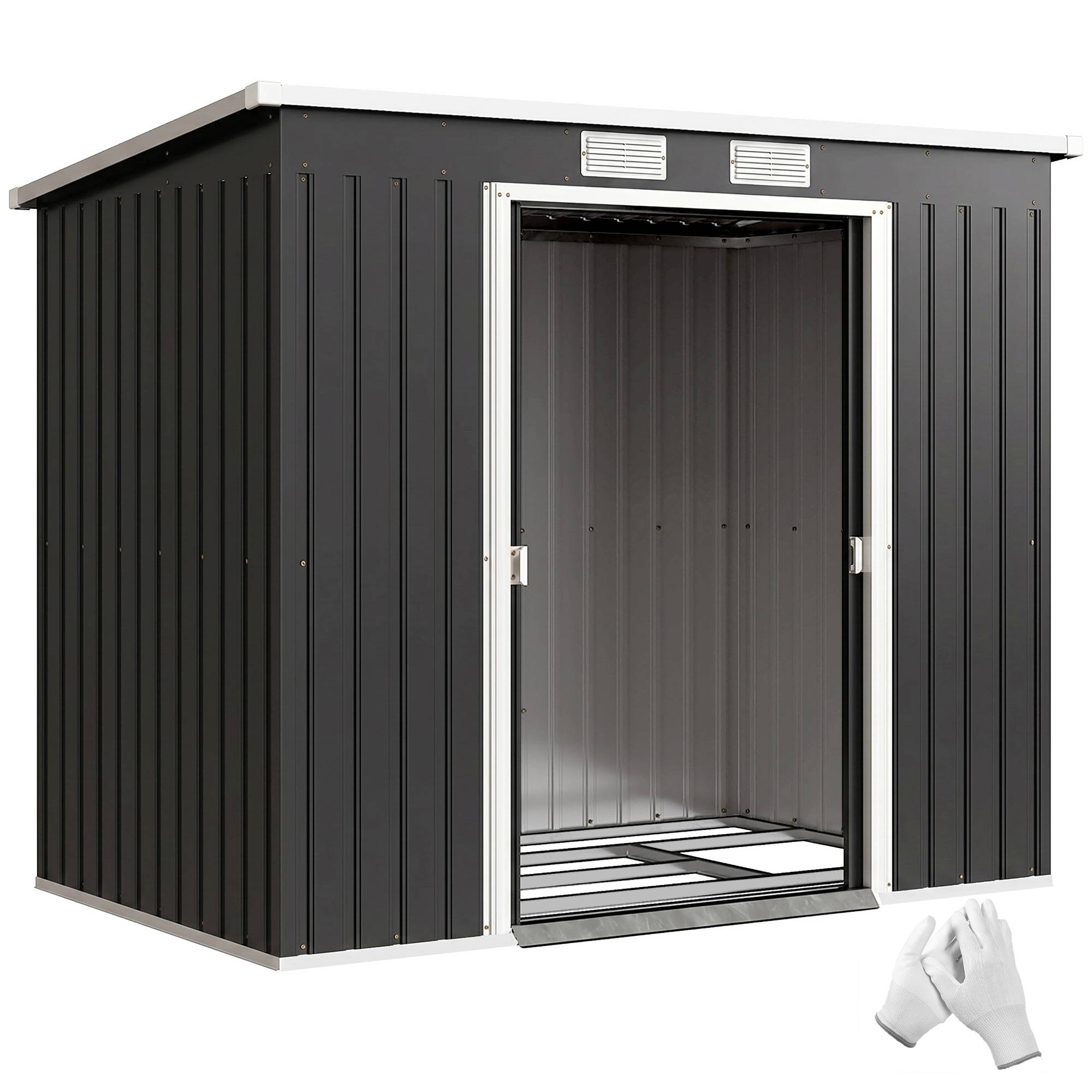Abri de jardin acier galvanisé 2,77 m² 213x130x172 cm fondation porte coulissante ventilation gris foncé