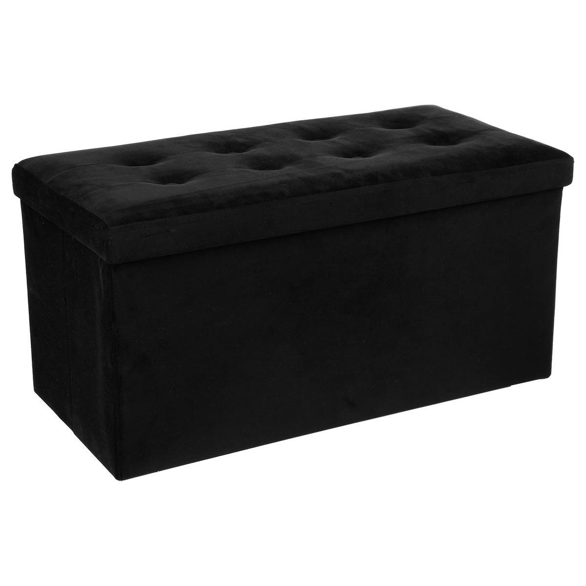 Atmosphera - Pouf pliant double "Lysandre" effet velours noir - Atmosphera Créateur d'intérieur - Image 1