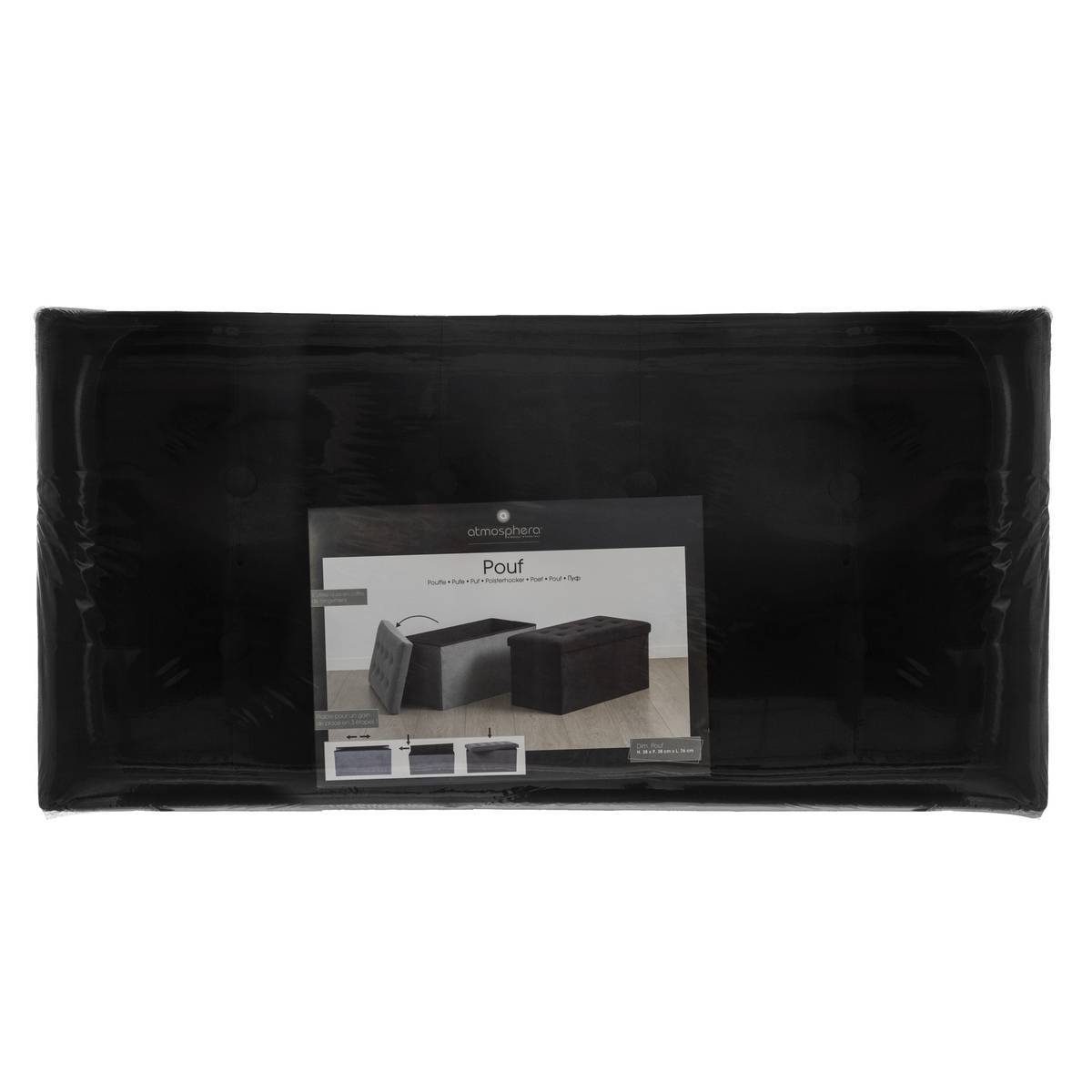 Atmosphera - Pouf pliant double "Lysandre" effet velours noir - Atmosphera Créateur d'intérieur - Image 3