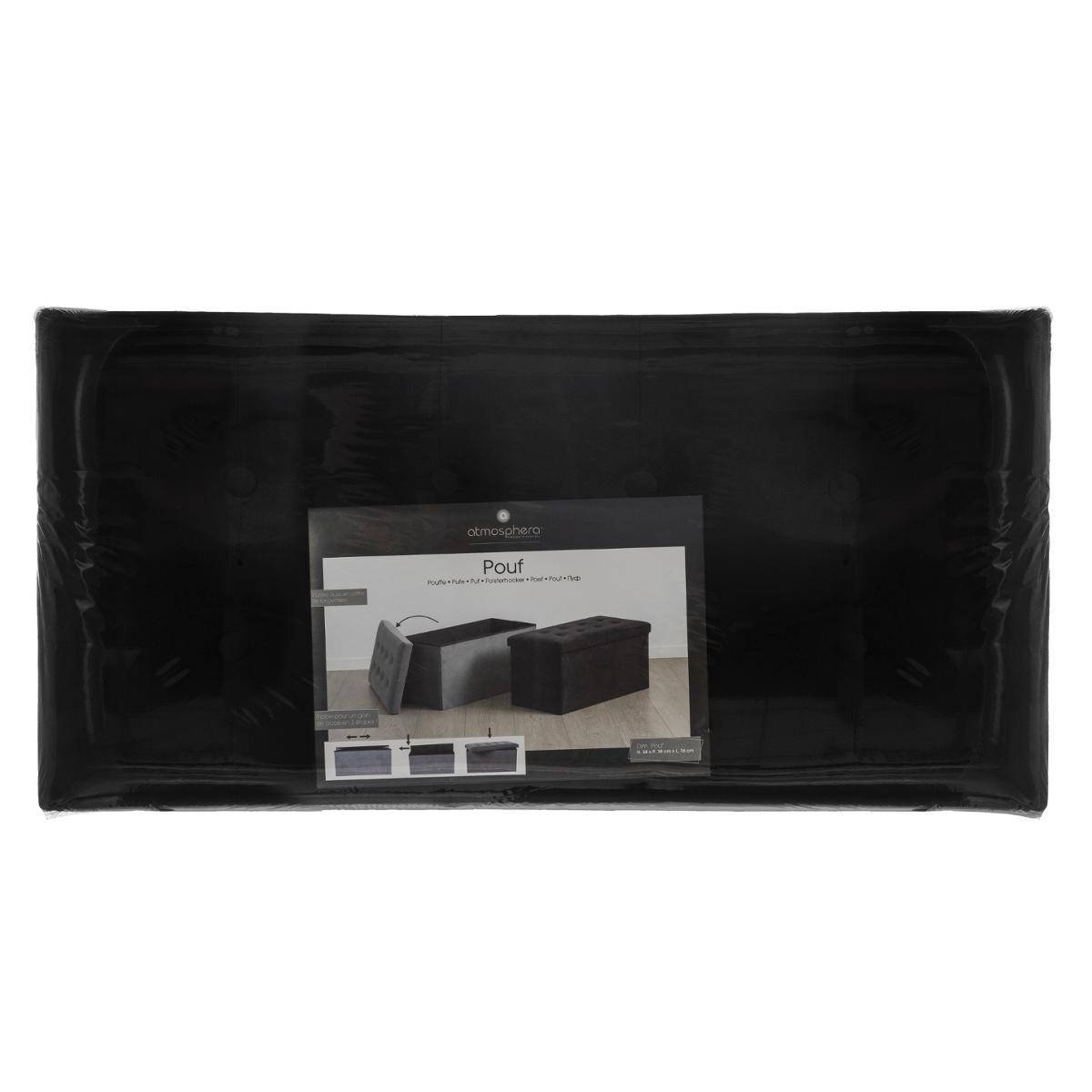 Atmosphera - Pouf pliant double "Lysandre" effet velours noir - Atmosphera Créateur d'intérieur - Image 2