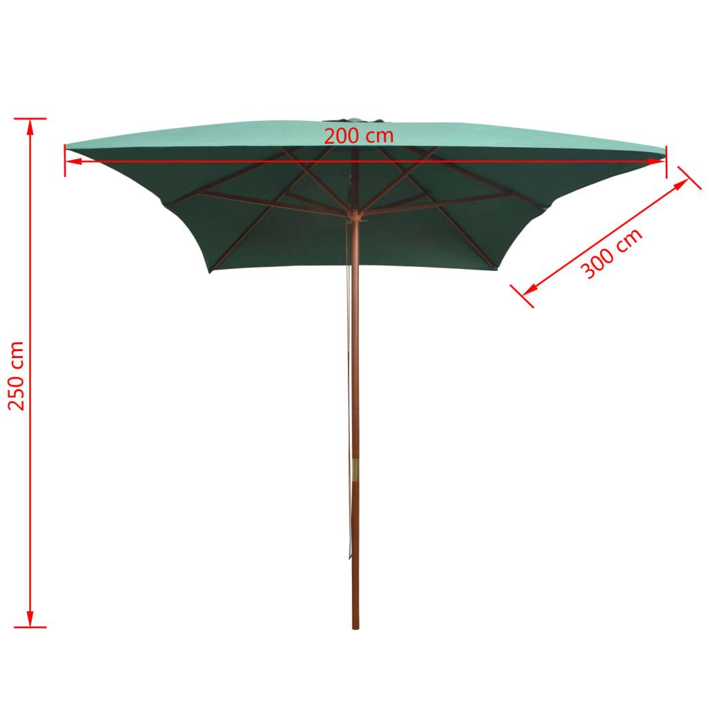 Helloshop26 - Parasol mobilier de jardin avec poteau en bois 200 x 300 cm vert - Imagen 6