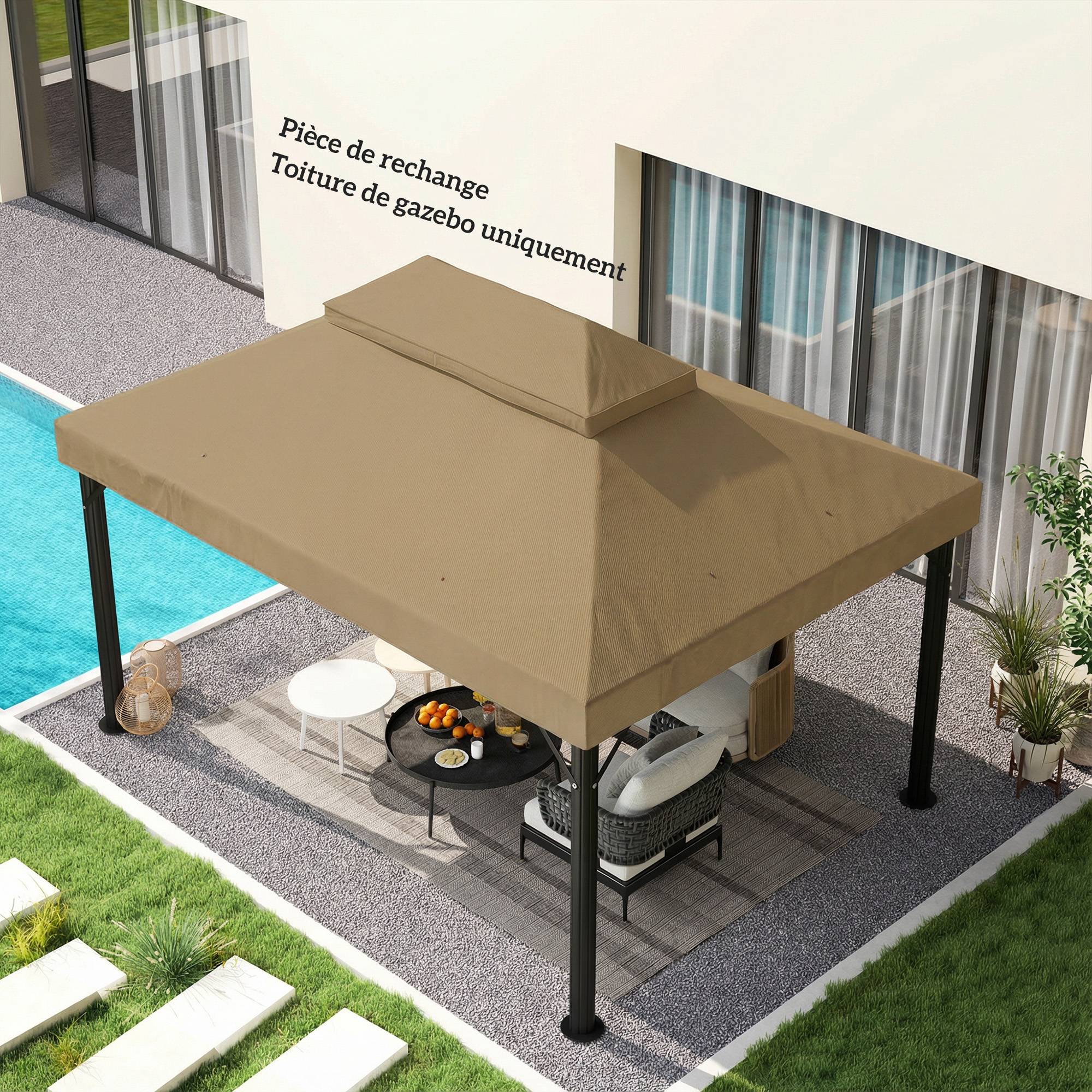 ComfortXL - Toile de Rechange Tissu Oxford pour Tonnelle Double Toit avec Drainage 4x3m Beige - ComfortXL Outdoor Living - Image 9