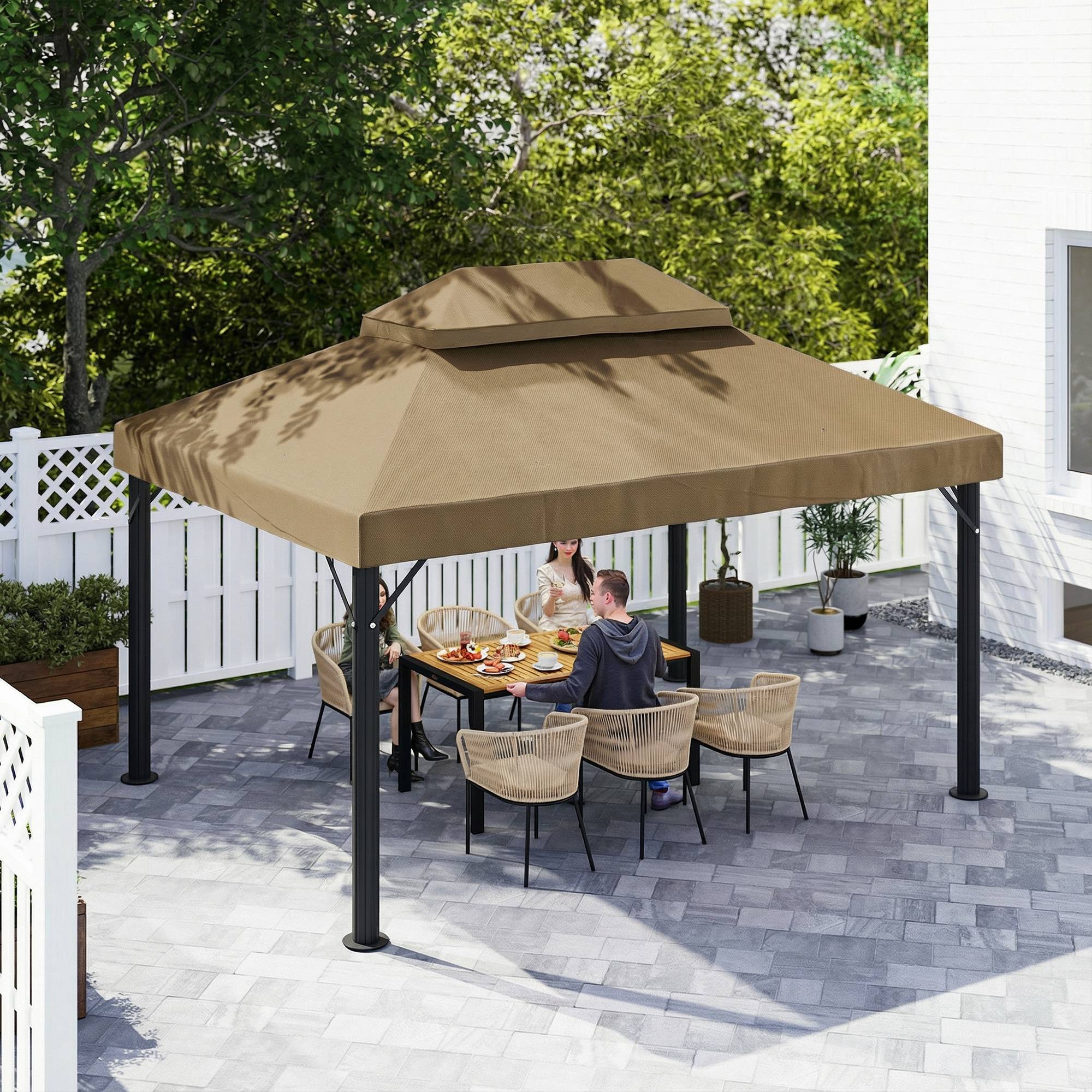 ComfortXL - Toile de Rechange Tissu Oxford pour Tonnelle Double Toit avec Drainage 4x3m Beige - ComfortXL Outdoor Living - Image 10