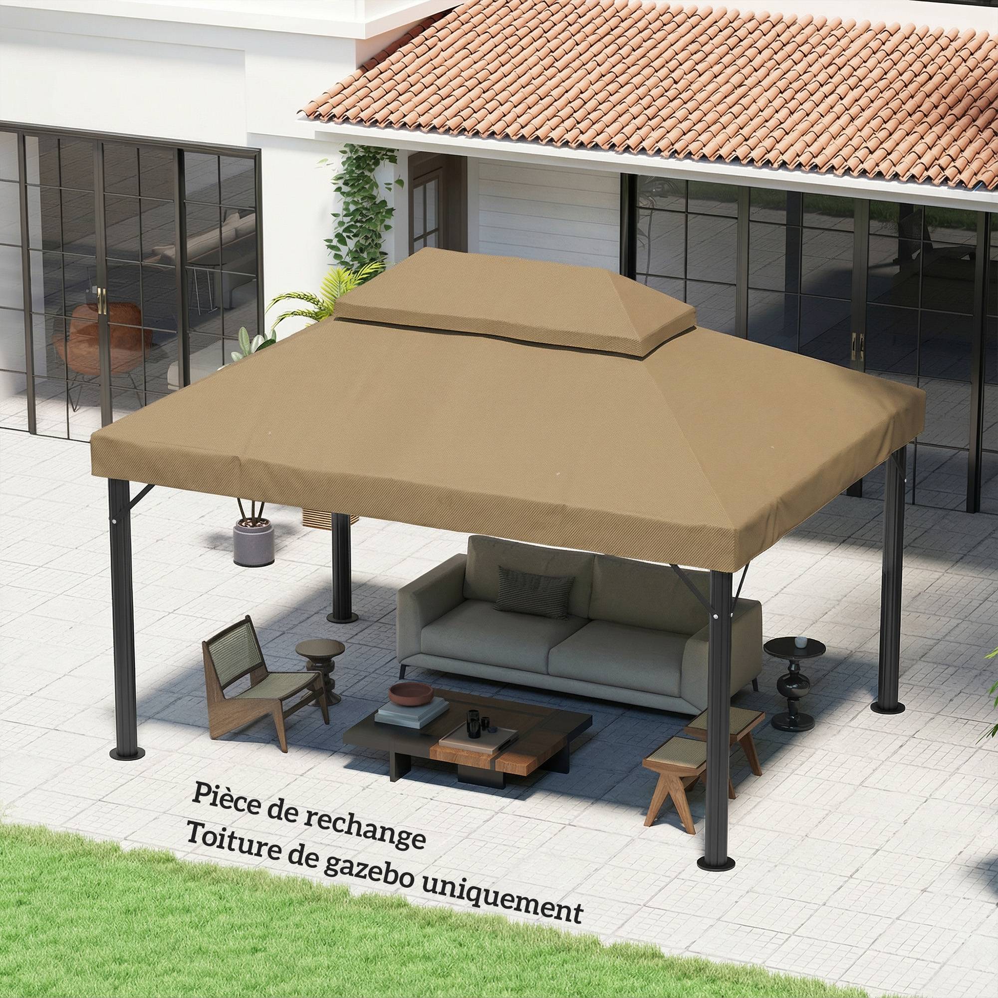 ComfortXL - Toile de Rechange Tissu Oxford pour Tonnelle Double Toit avec Drainage 4x3m Beige - ComfortXL Outdoor Living - Image 4