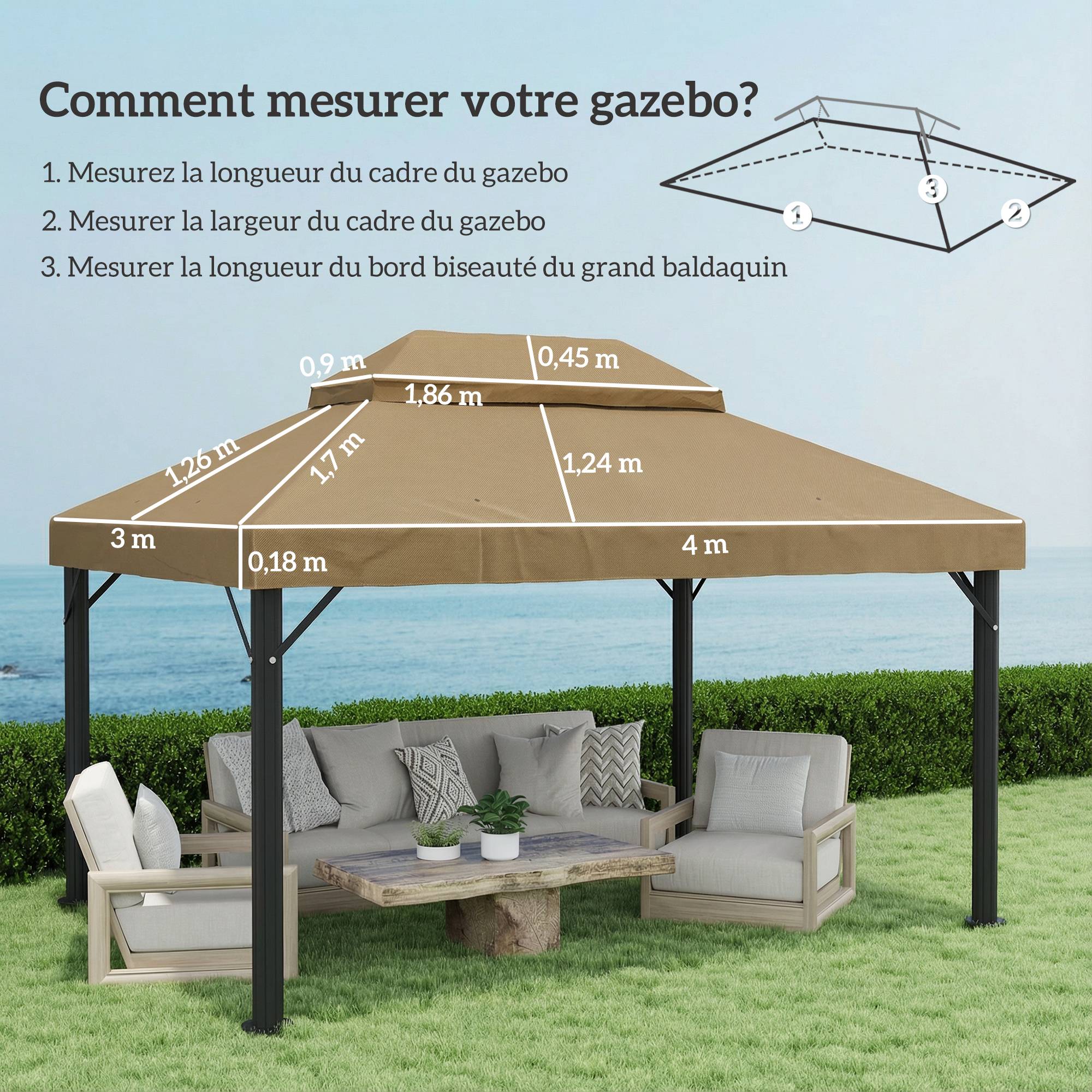 ComfortXL - Toile de Rechange Tissu Oxford pour Tonnelle Double Toit avec Drainage 4x3m Beige - ComfortXL Outdoor Living - Image 5