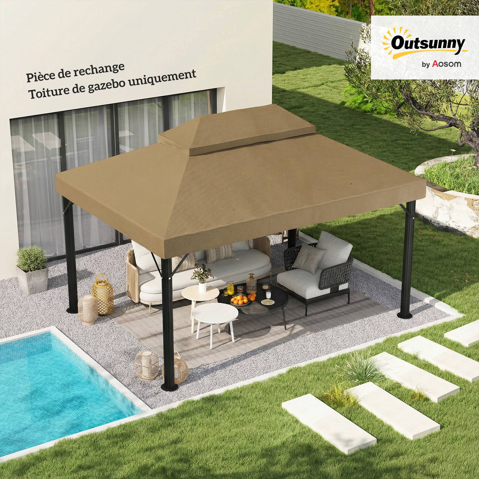 ComfortXL - Toile de Rechange Tissu Oxford pour Tonnelle Double Toit avec Drainage 4x3m Beige - ComfortXL Outdoor Living - Image 3