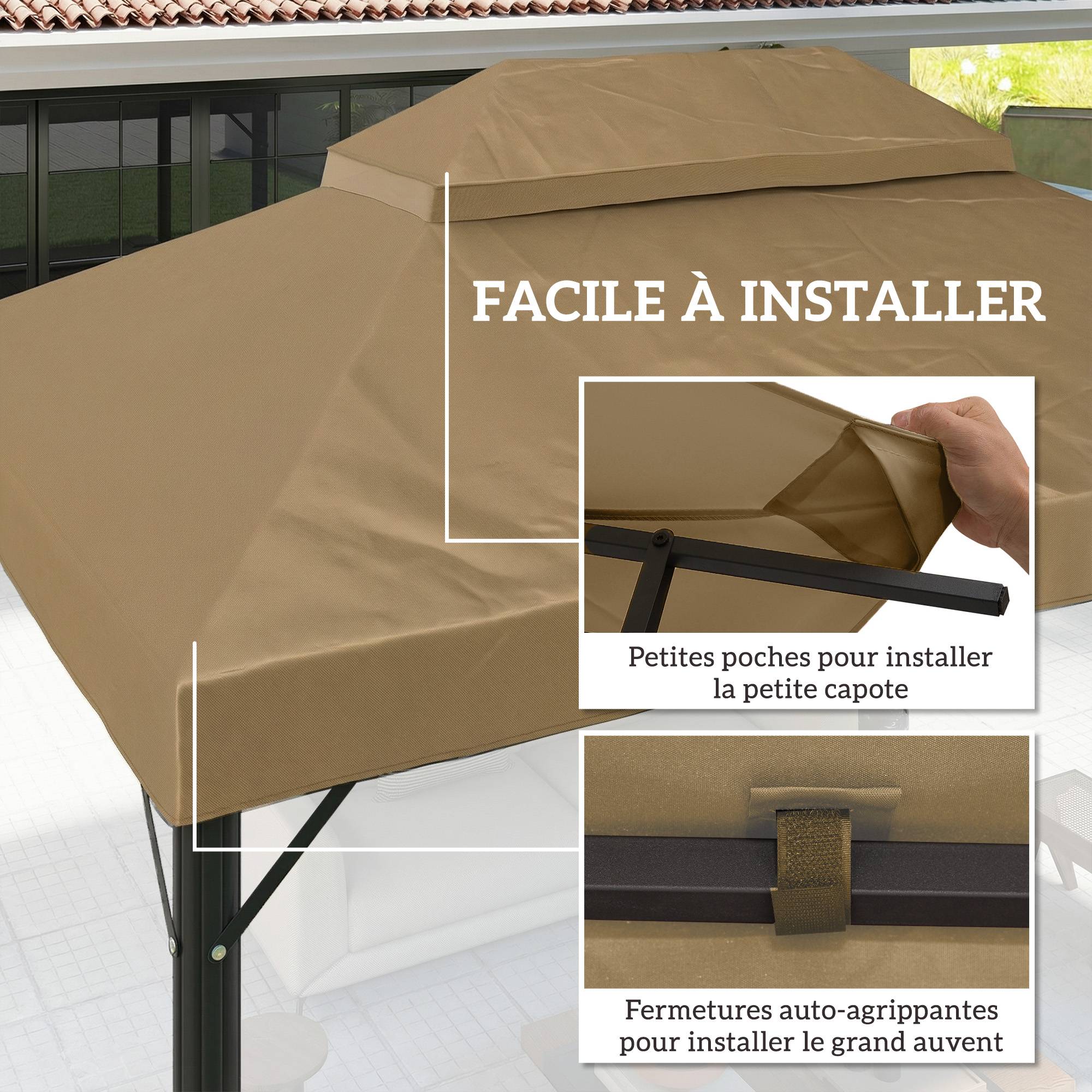 ComfortXL - Toile de Rechange Tissu Oxford pour Tonnelle Double Toit avec Drainage 4x3m Beige - ComfortXL Outdoor Living - Image 7