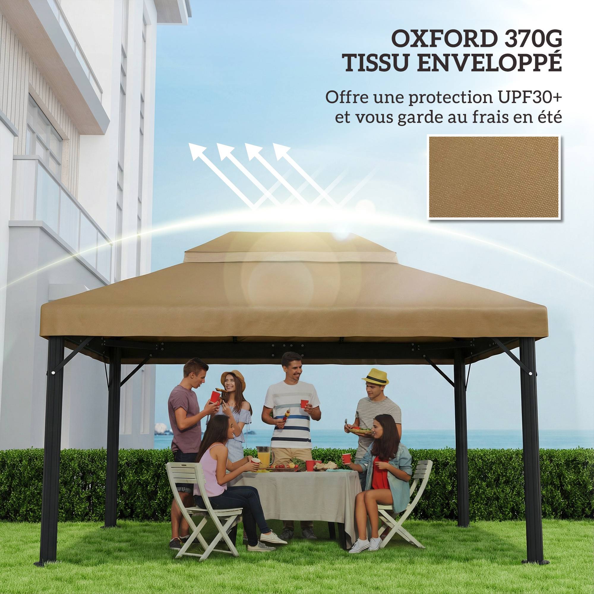 ComfortXL - Toile de Rechange Tissu Oxford pour Tonnelle Double Toit avec Drainage 4x3m Beige - ComfortXL Outdoor Living - Image 8
