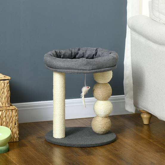 Arbre à Chat Compact en Sisal pour Petit Chat avec Niche et Poteaux à Griffer 48 cm Gris Beige - ComfortXL Outdoor Living - Image 4