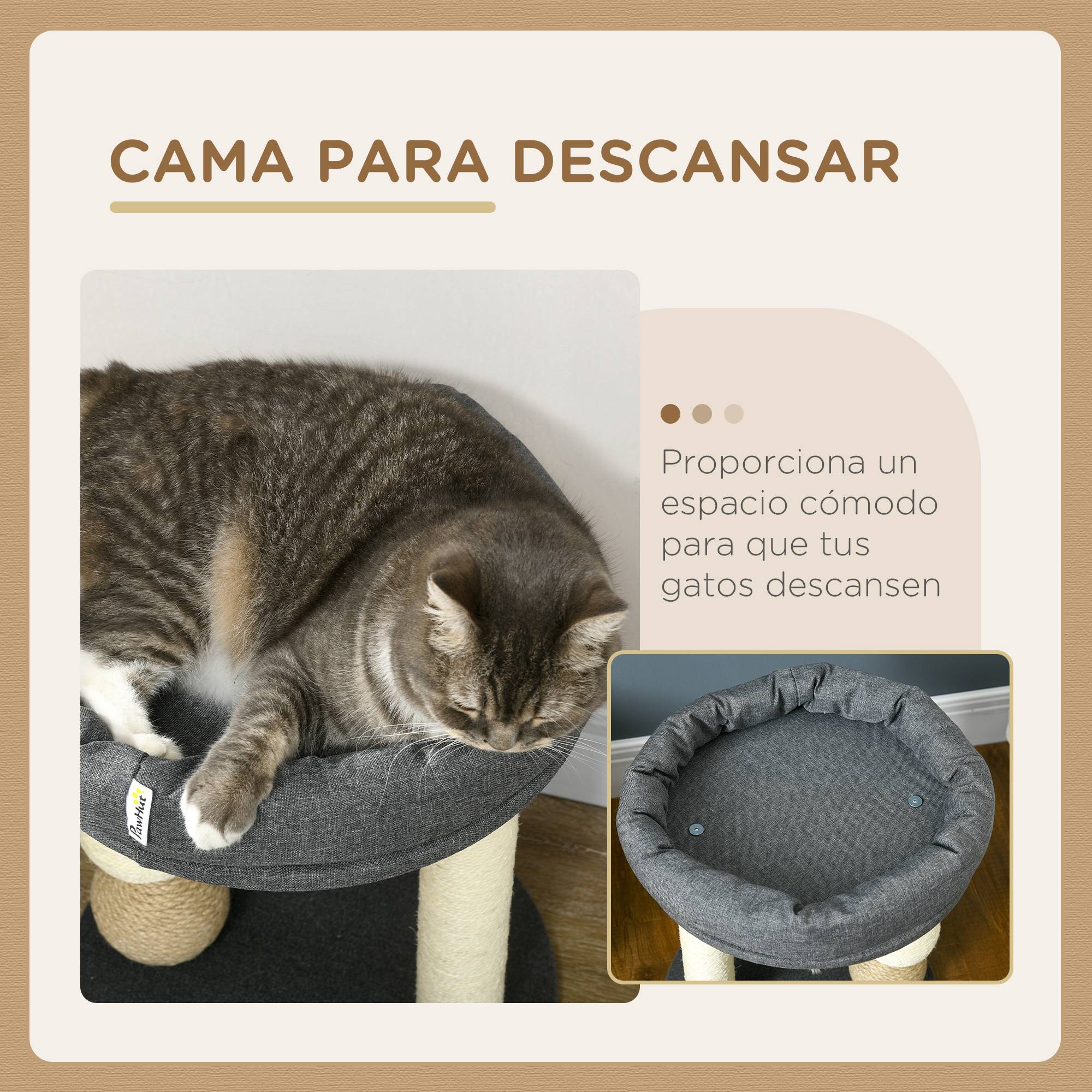Arbre à Chat Compact en Sisal pour Petit Chat avec Niche et Poteaux à Griffer 48 cm Gris Beige - ComfortXL Outdoor Living - Image 7