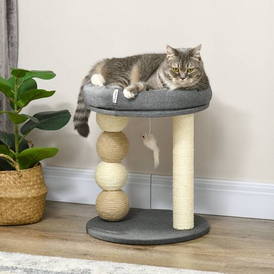 Arbre à Chat Compact en Sisal pour Petit Chat avec Niche et Poteaux à Griffer 48 cm Gris Beige - ComfortXL Outdoor Living - Image 3