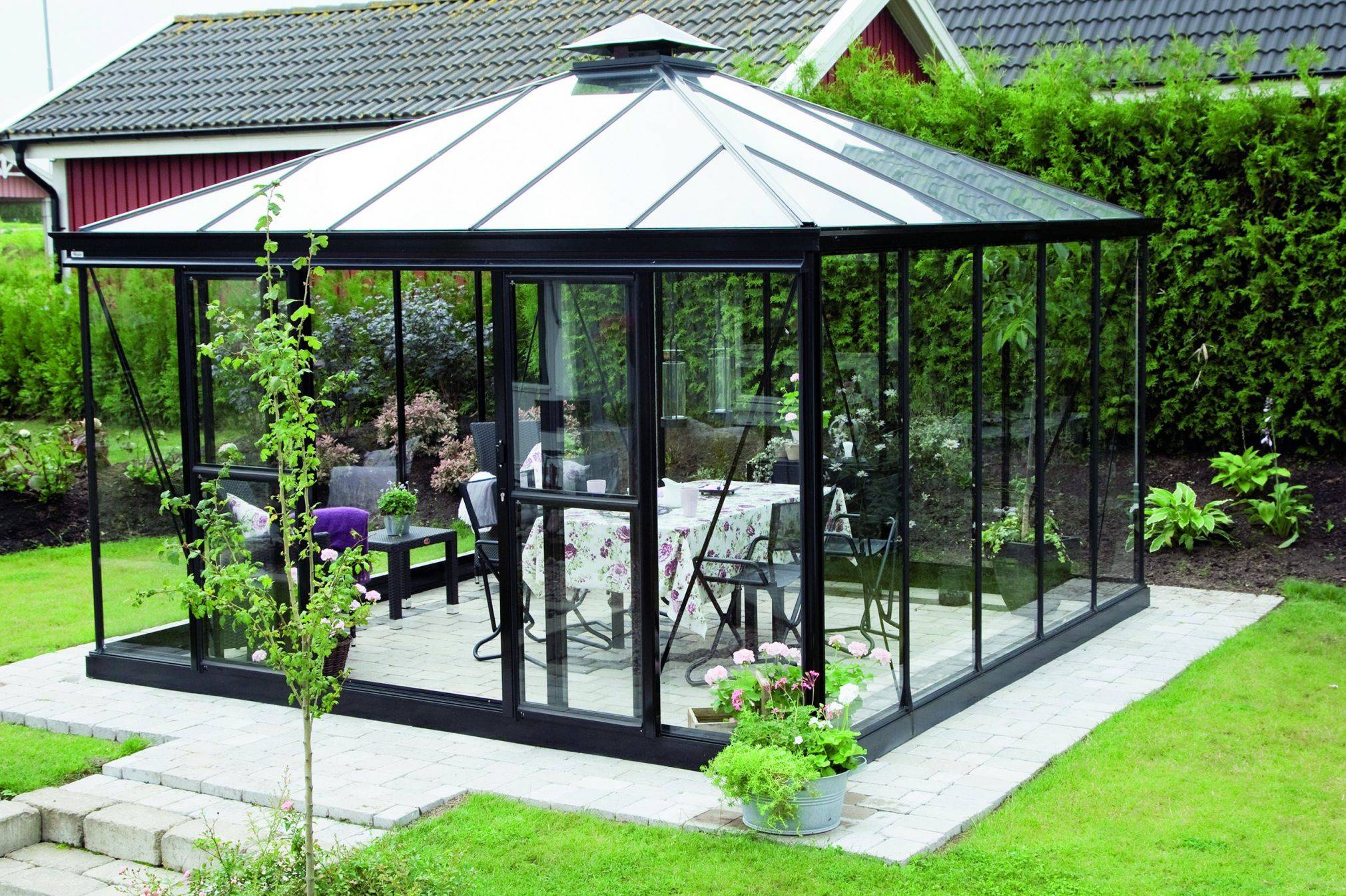 15m²  -  Serre en verre trempé - Euro Pyra - Laquée - 15m² - vert sapin - L'atelier Des Serres - Imagen 4