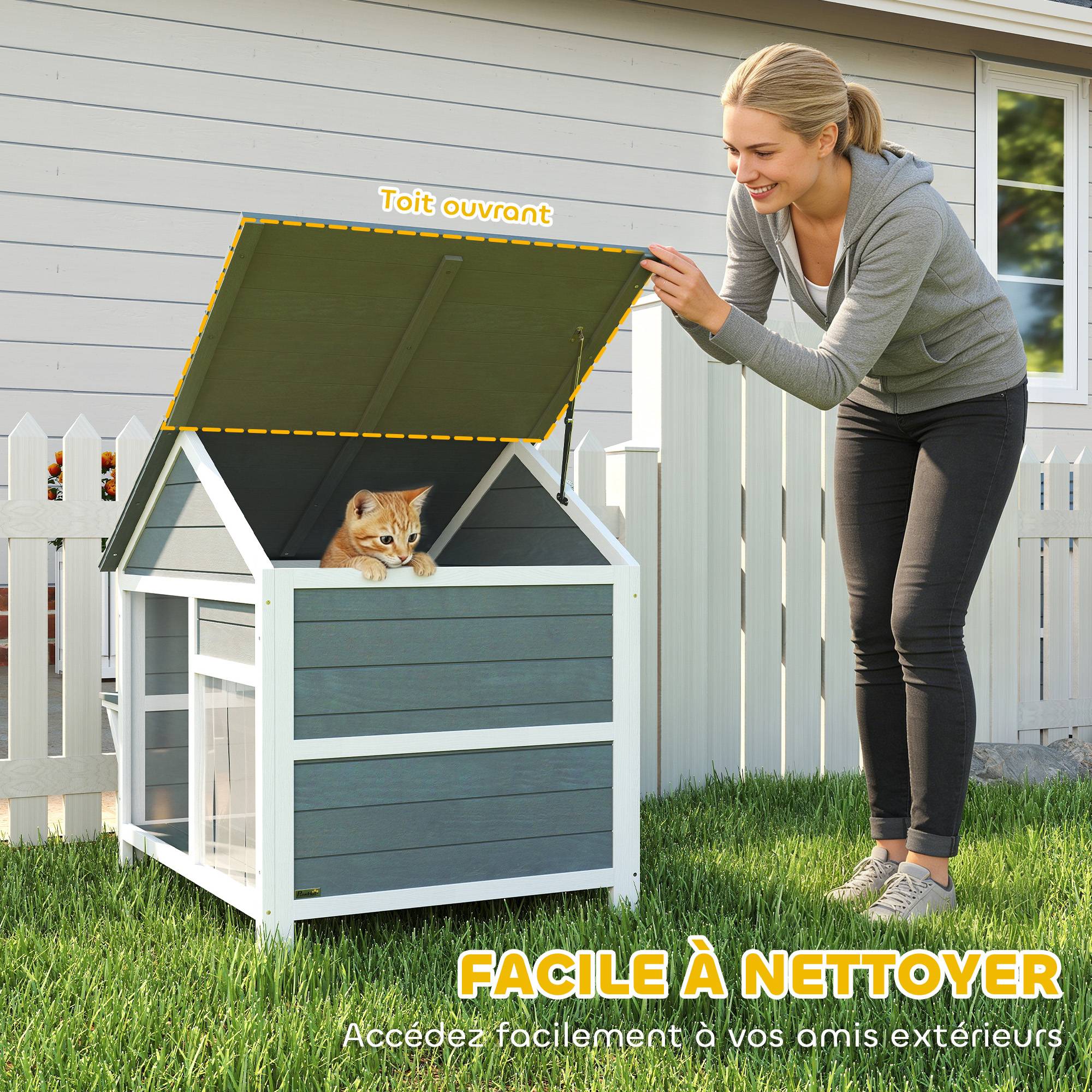 Maison pour chat bois gris 101 x 72.5 x 81 cm - PANGIVO - Image 9